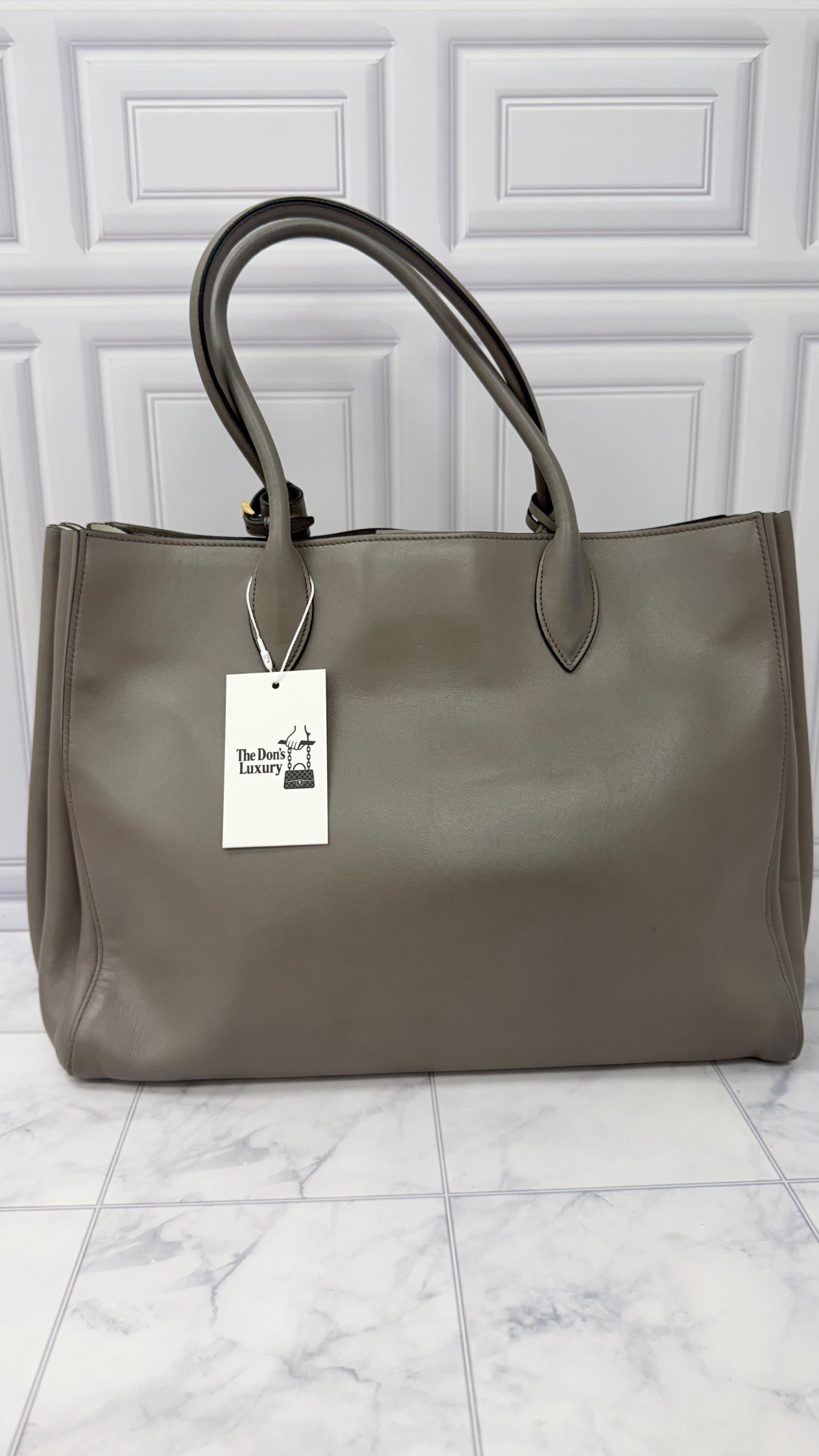 Prada Grey Soft Leather Bibliotheque Tote Bag