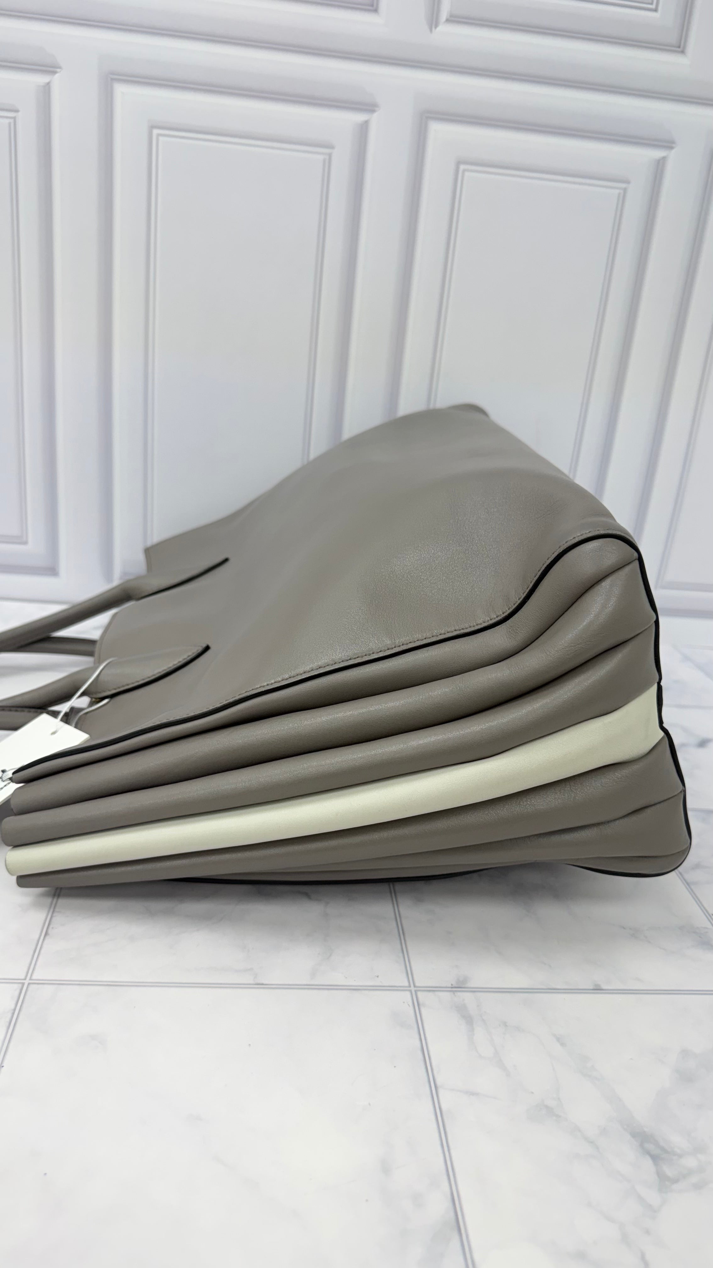 Prada Grey Soft Leather Bibliotheque Tote Bag