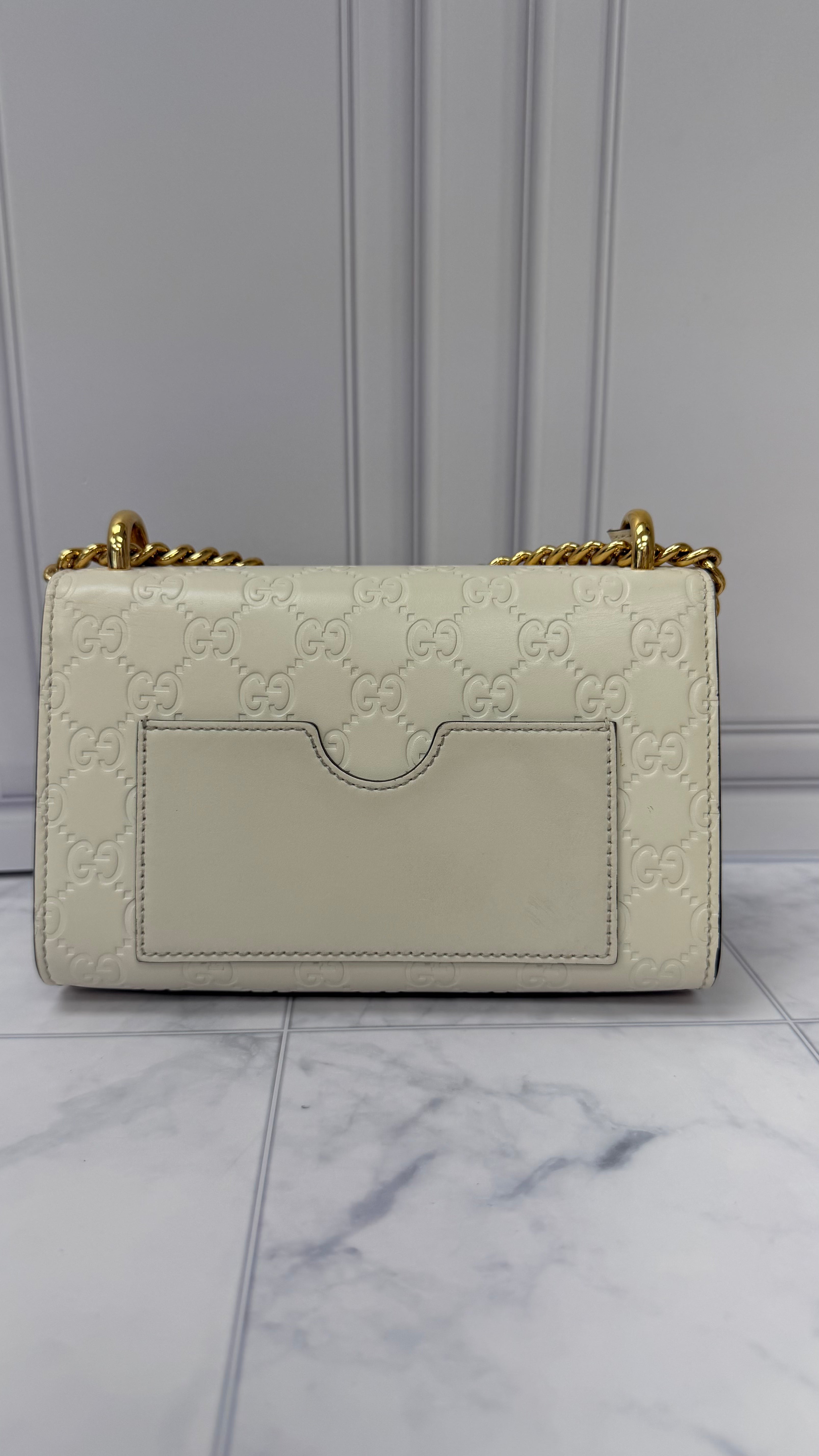 *DONS DROP* Gucci Ivory Guccissima Leather Small Padlock Chain Bag