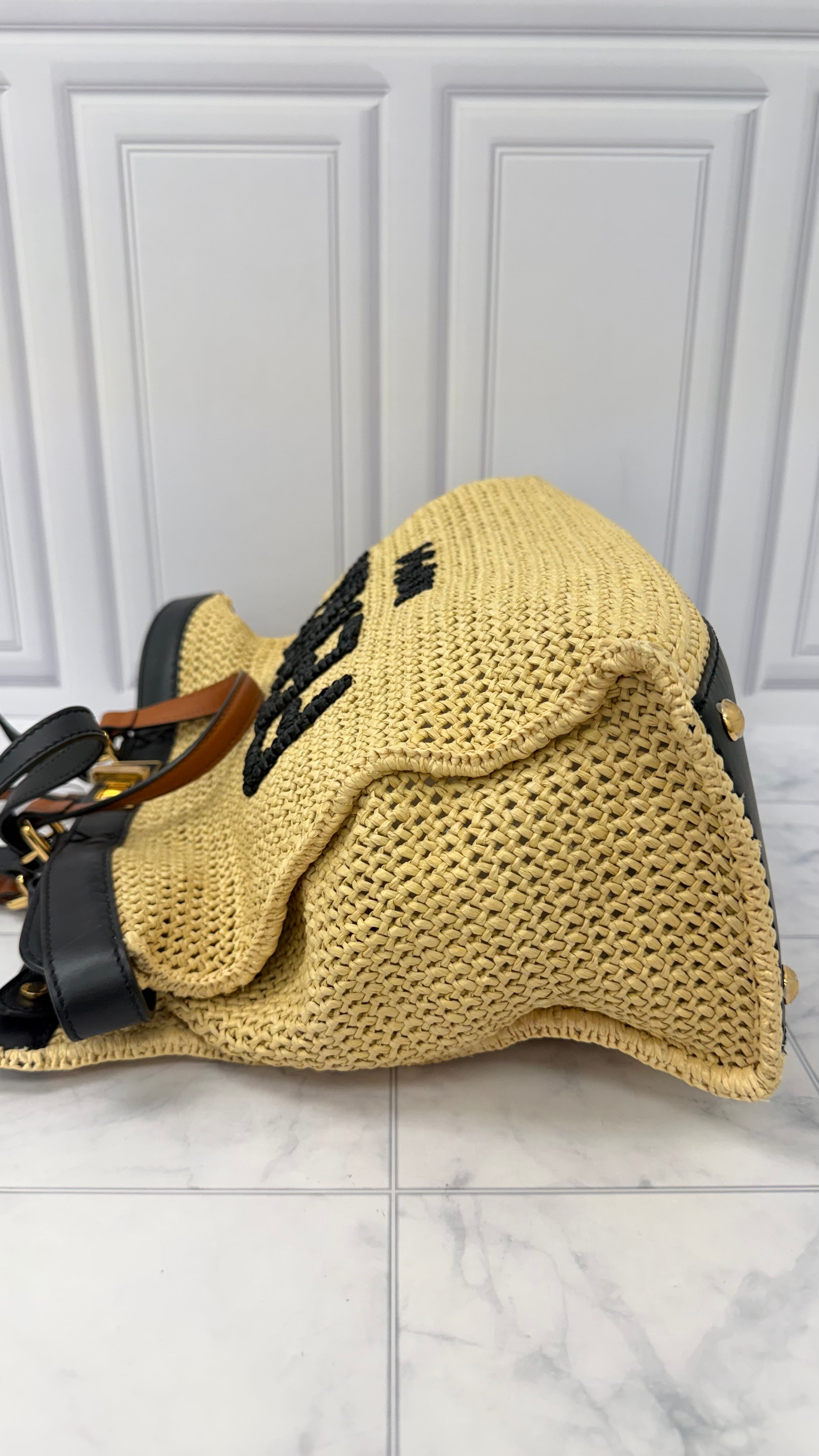 Fendi Natural Woven Raffia Peekaboo Medium X-Tote Bag