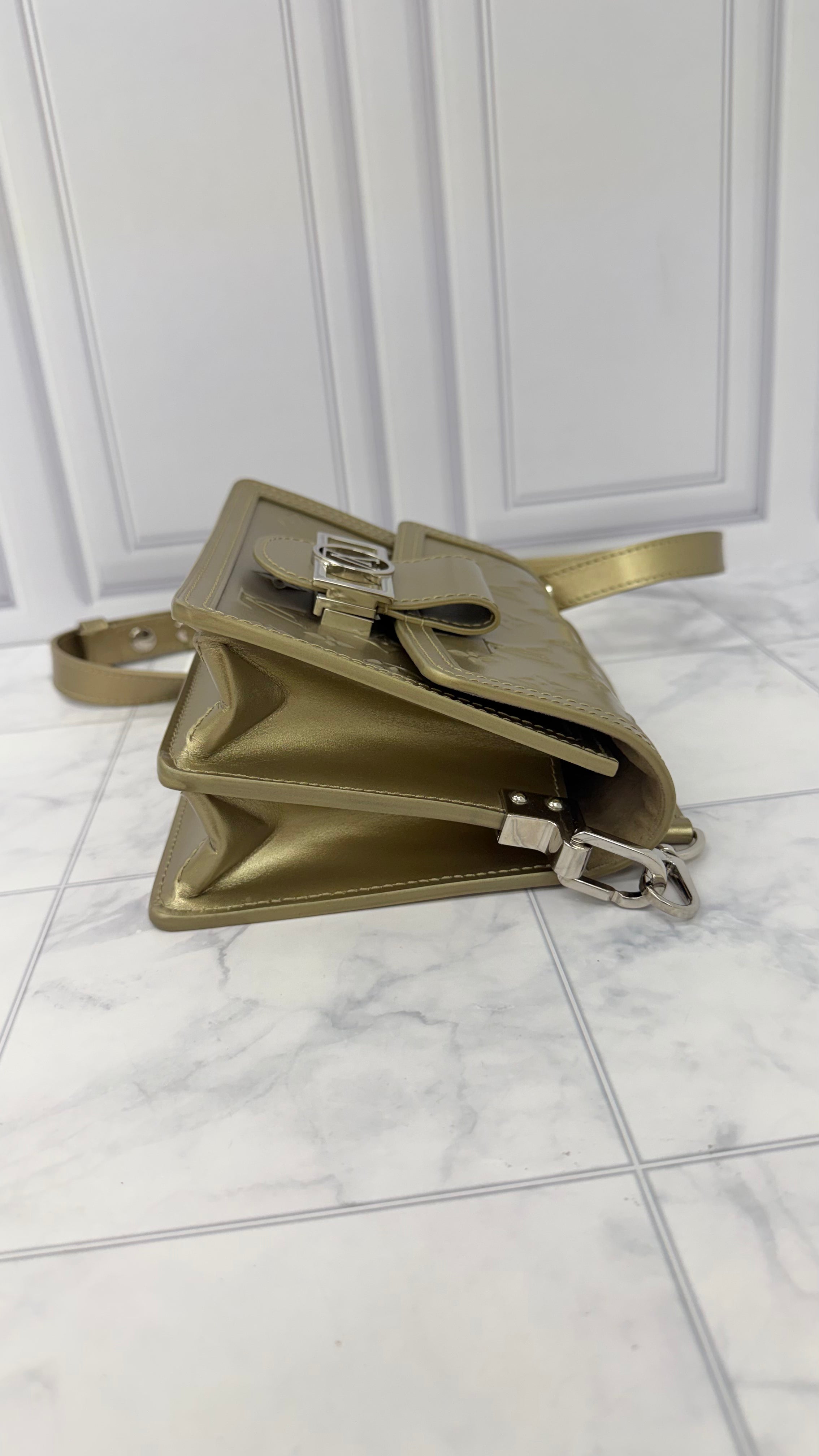 Louis Vuitton Monogram Champagne Gold Metallic Leather Dauphine Bag