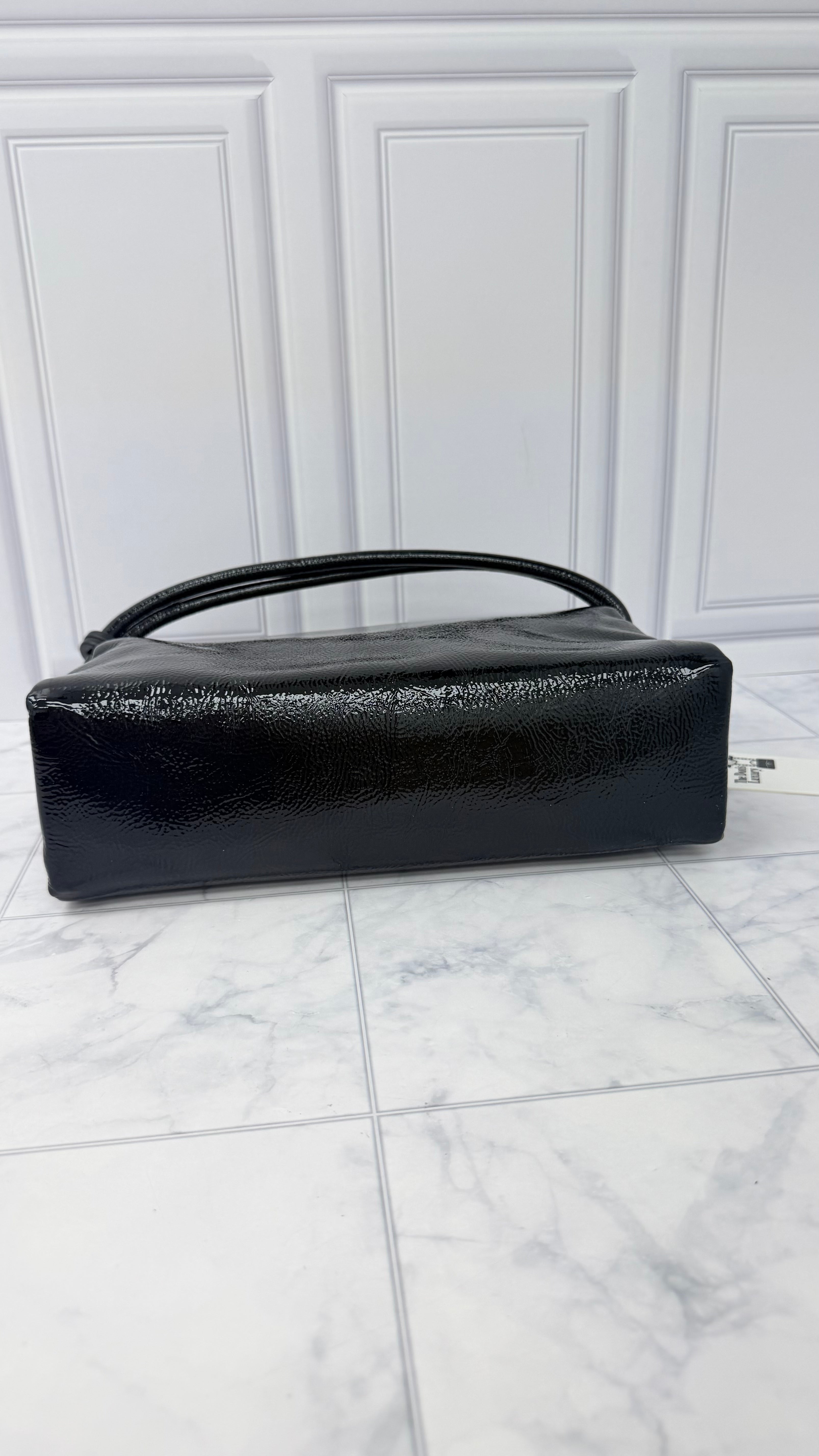 LIKE NEW - Gucci Black Patent Leather GG Soft Top Handle Bag