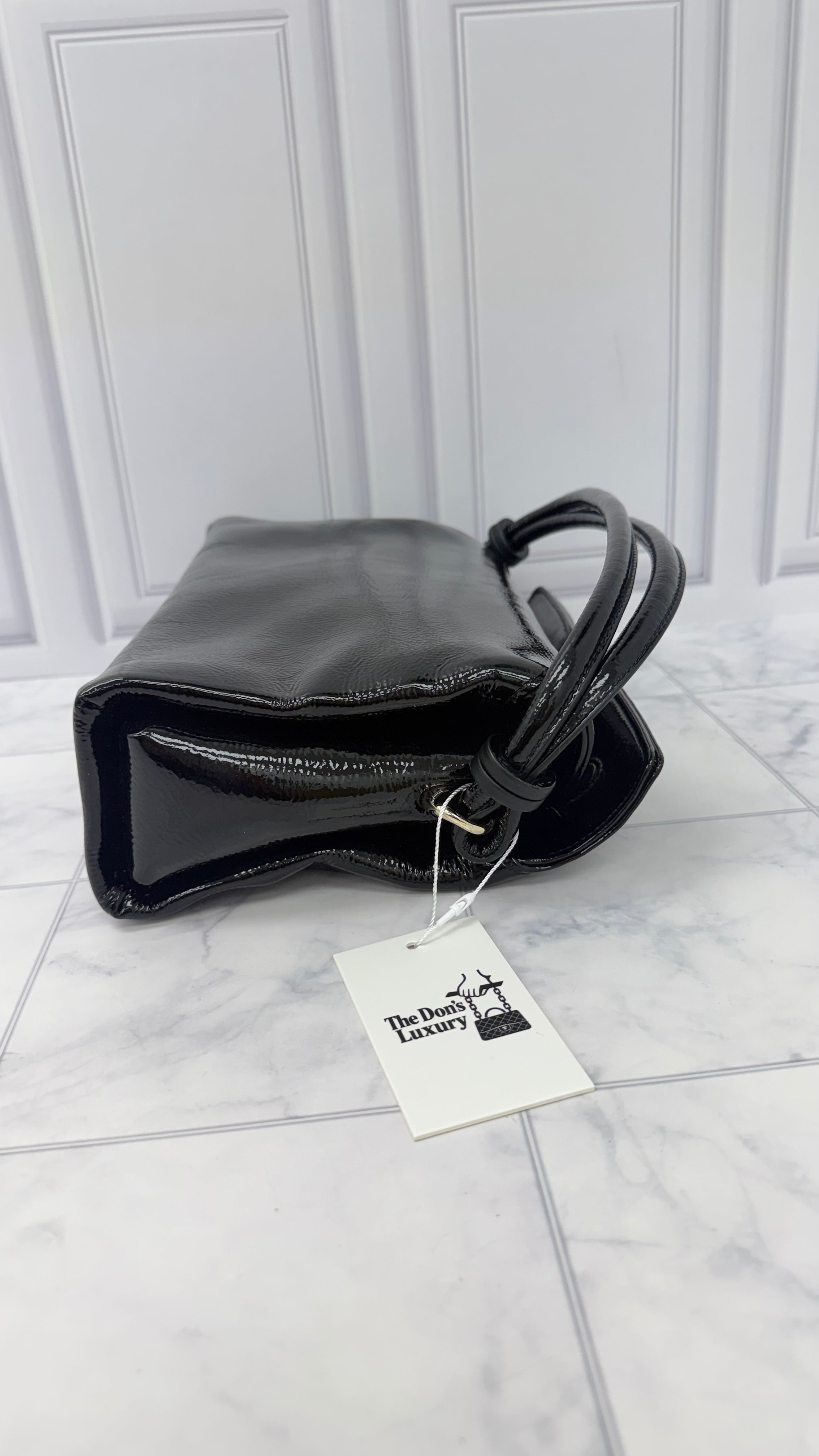 LIKE NEW - Gucci Black Patent Leather GG Soft Top Handle Bag