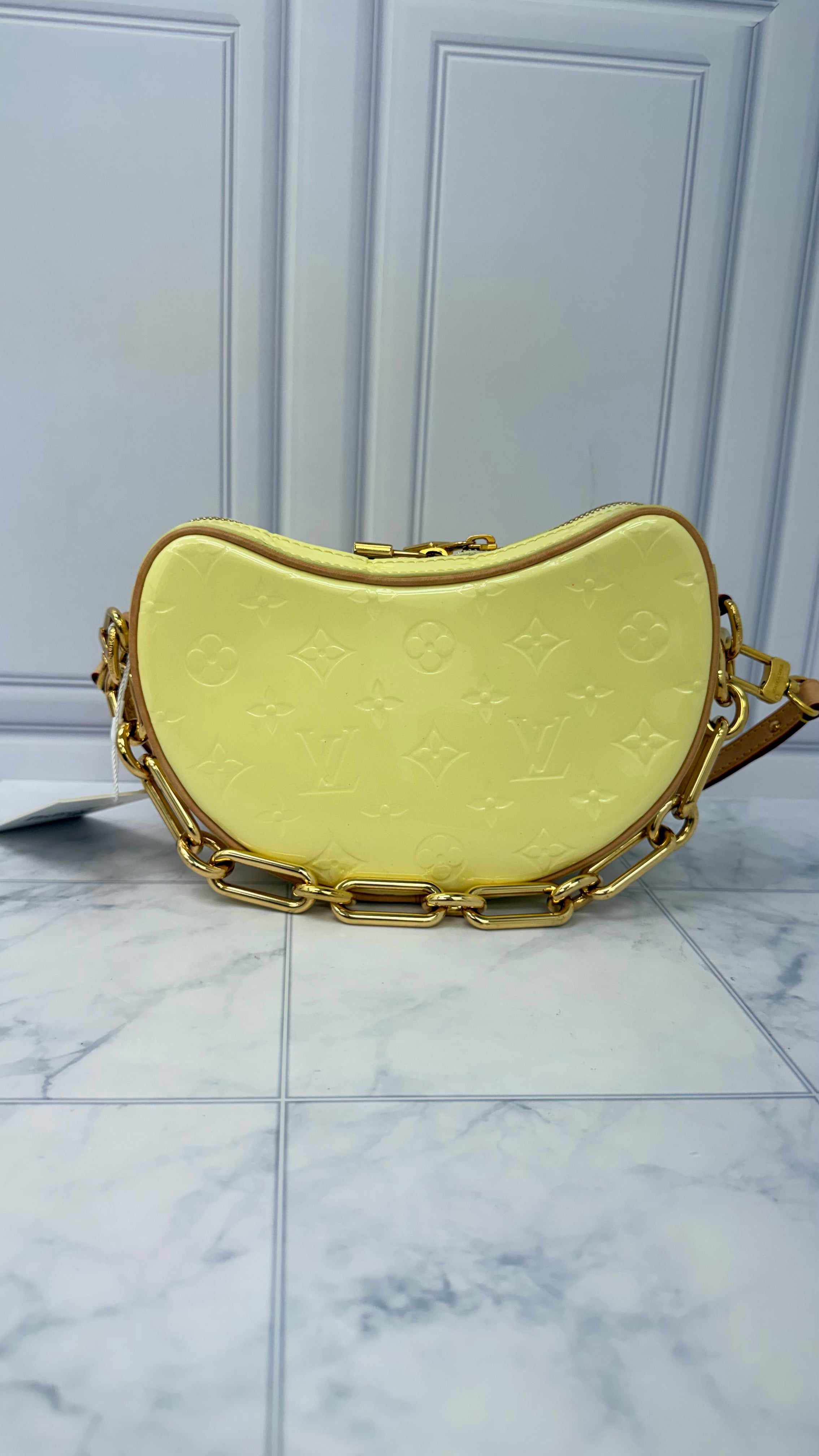 Louis Vuitton Monogram Yellow Vernis Leather Croissant PM NM Pochette Bag