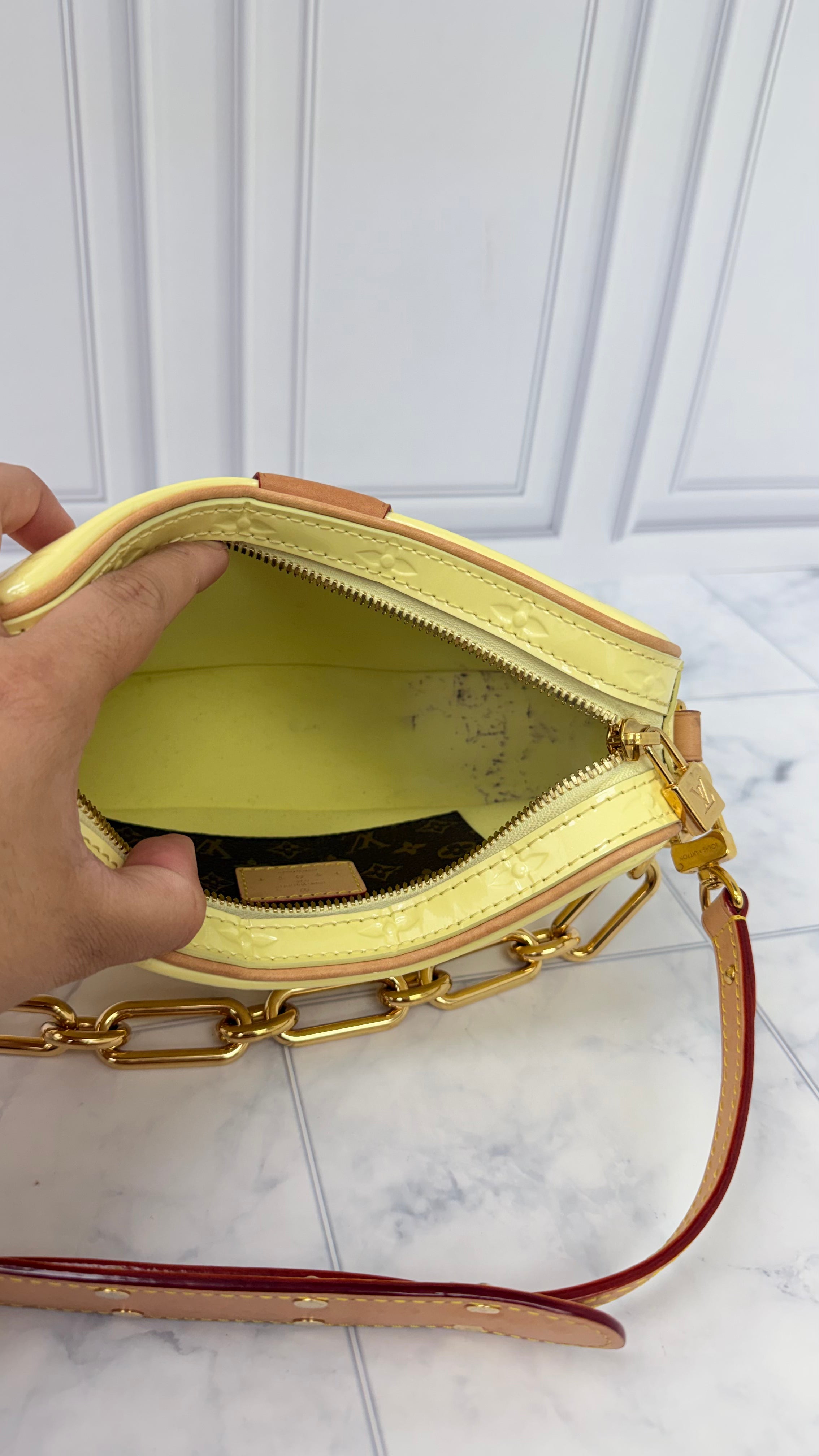 Louis Vuitton Monogram Yellow Vernis Leather Croissant PM NM Pochette Bag