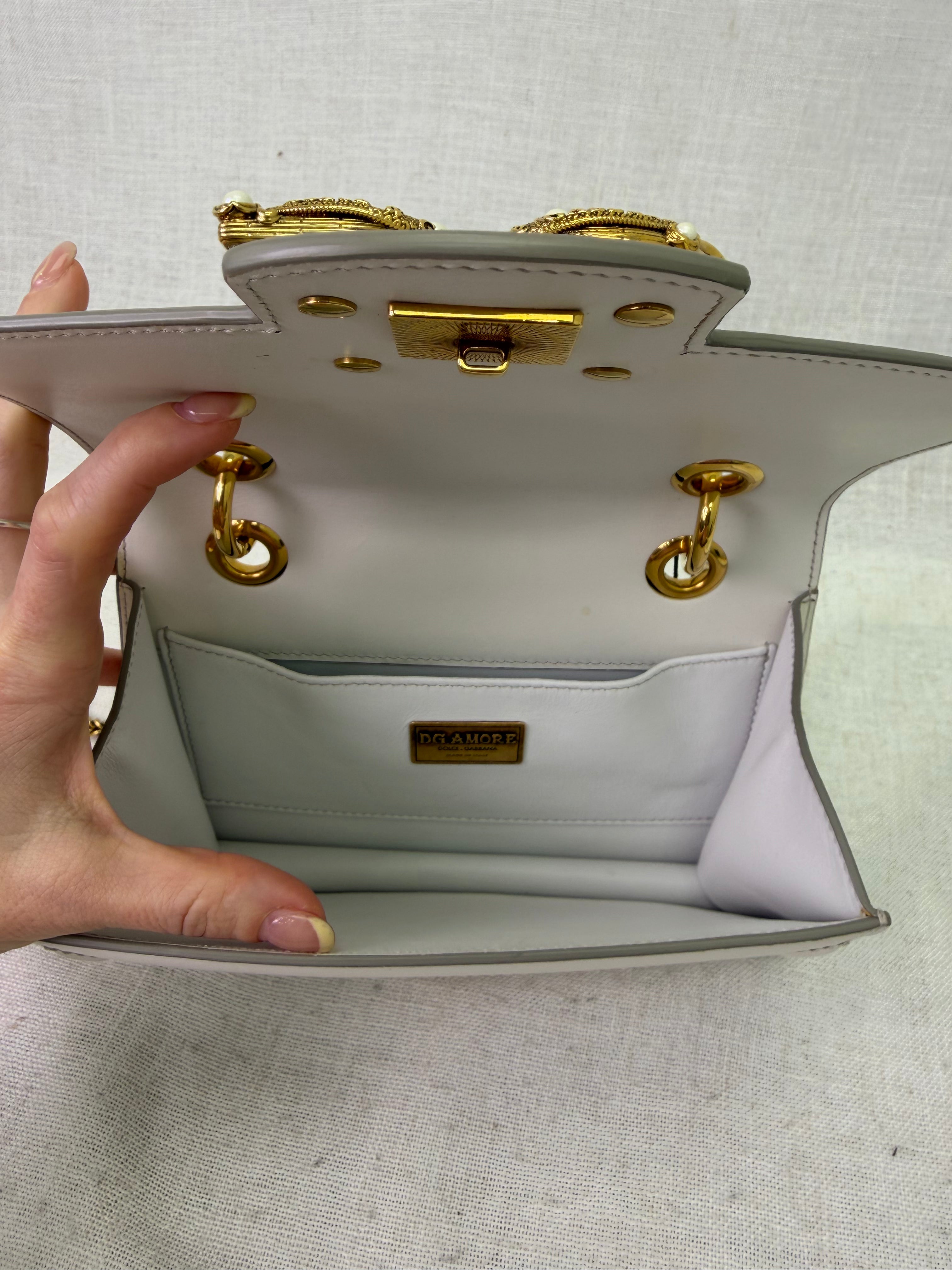 Dolce & Gabbana White Leather Amore Envelope Chain Crossbody