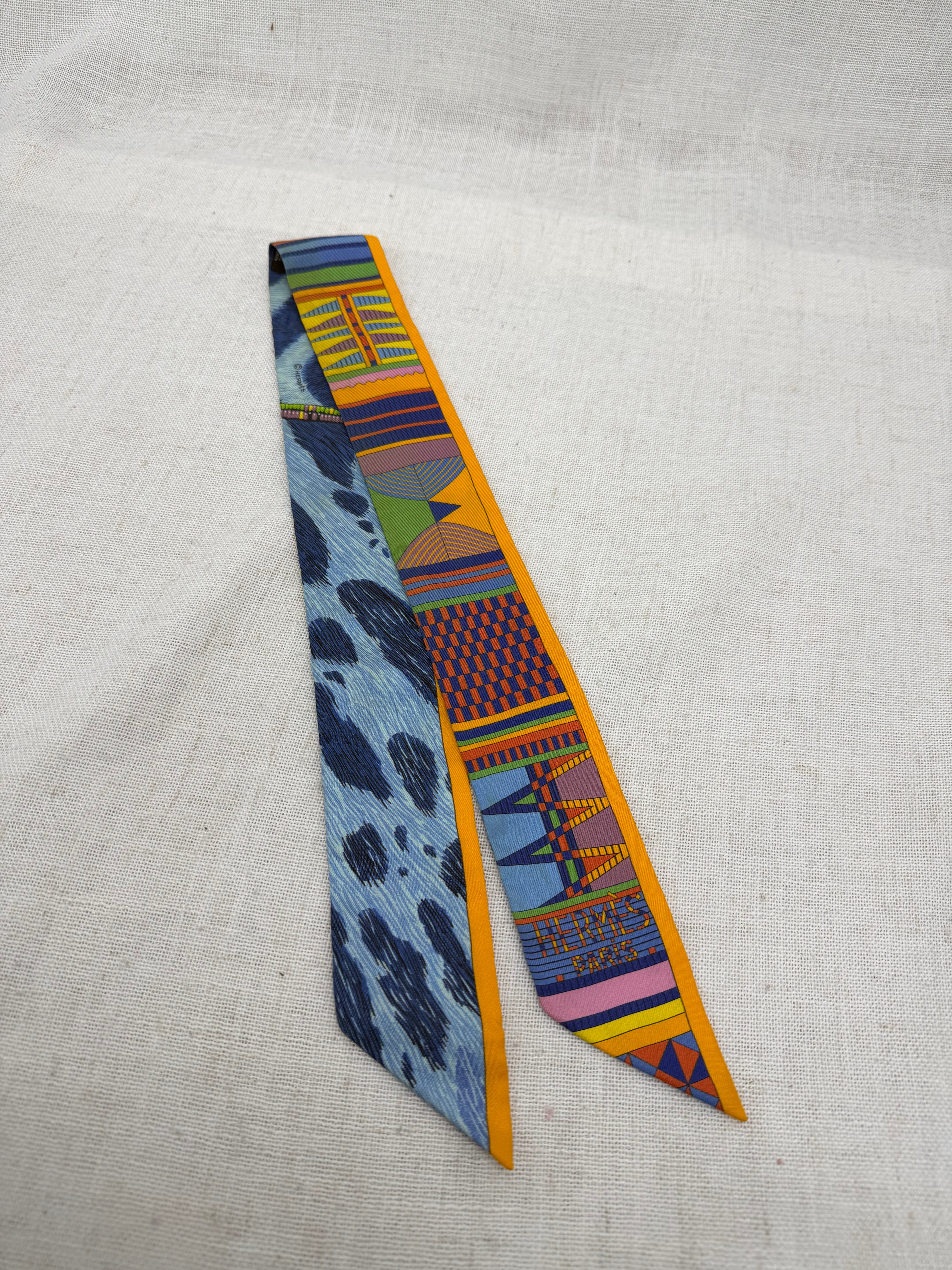 Hermes Blue & Gold Silk Twilly