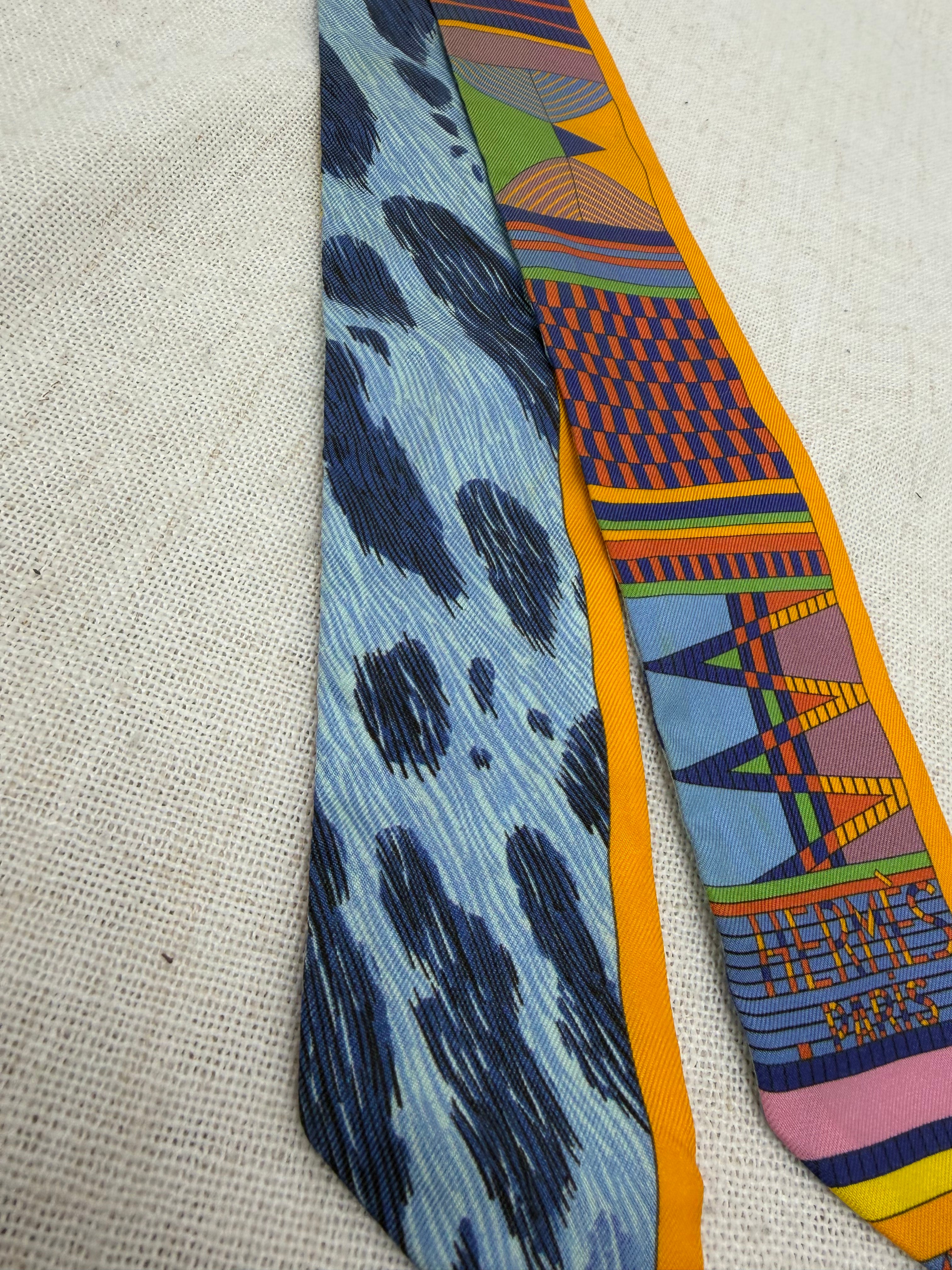 Hermes Blue & Gold Silk Twilly