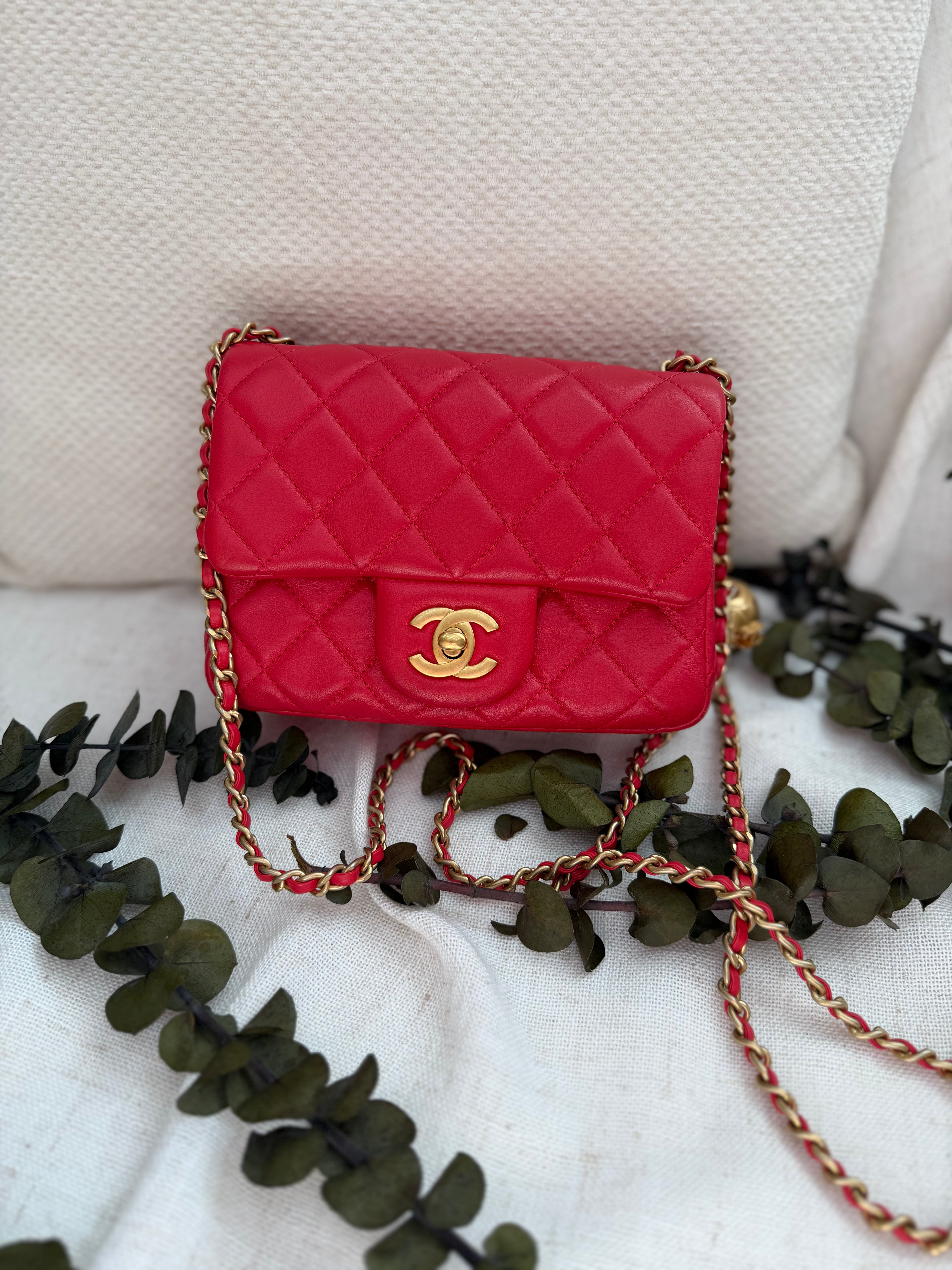 *DONS PRE-DROP* Chanel Red Quilted Lambskin Mini Pearl Crush Flap Bag