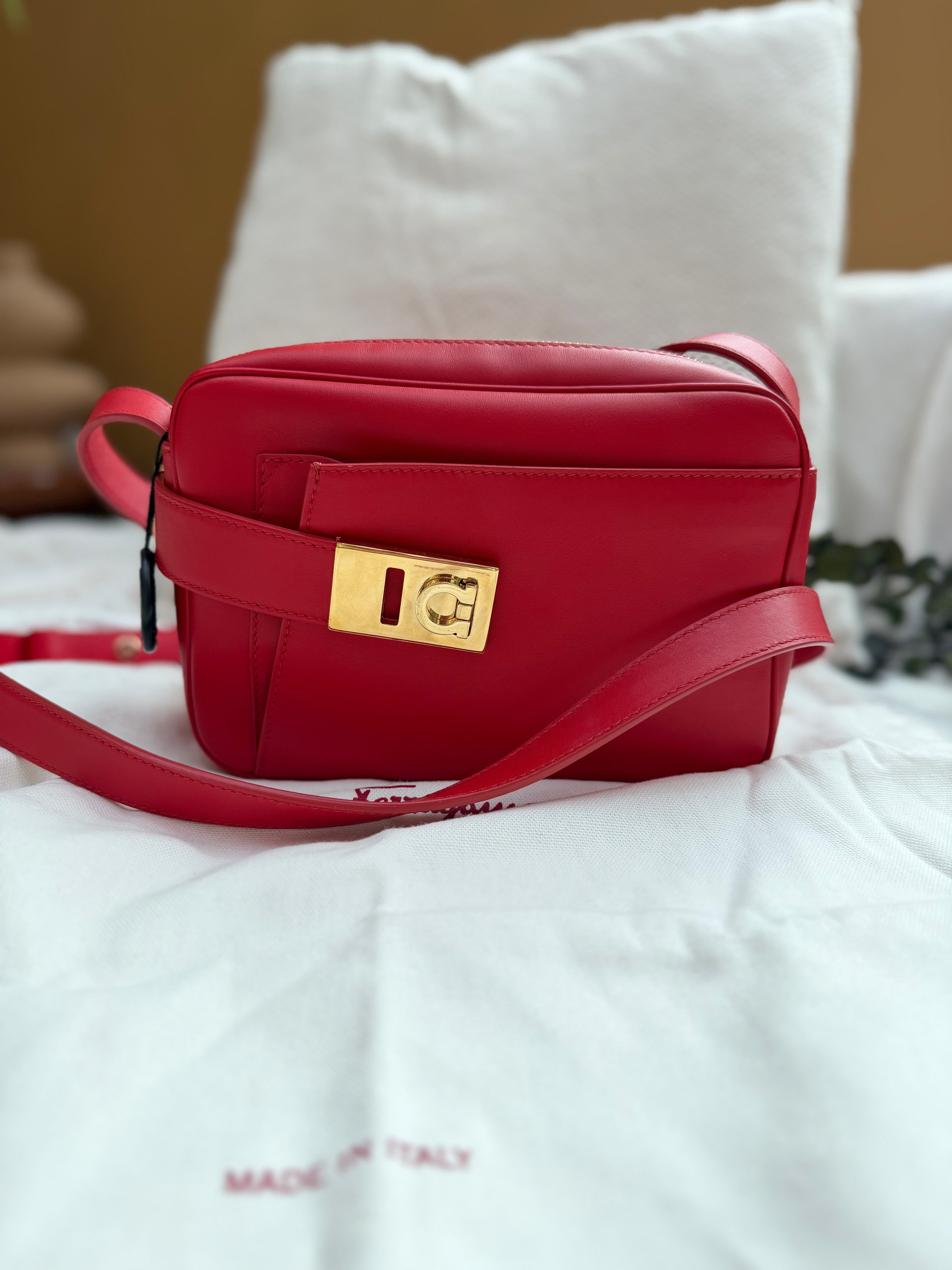 *DONS PRE-DROP* Ferragamo Red Leather Archive Gancini Camera Bag