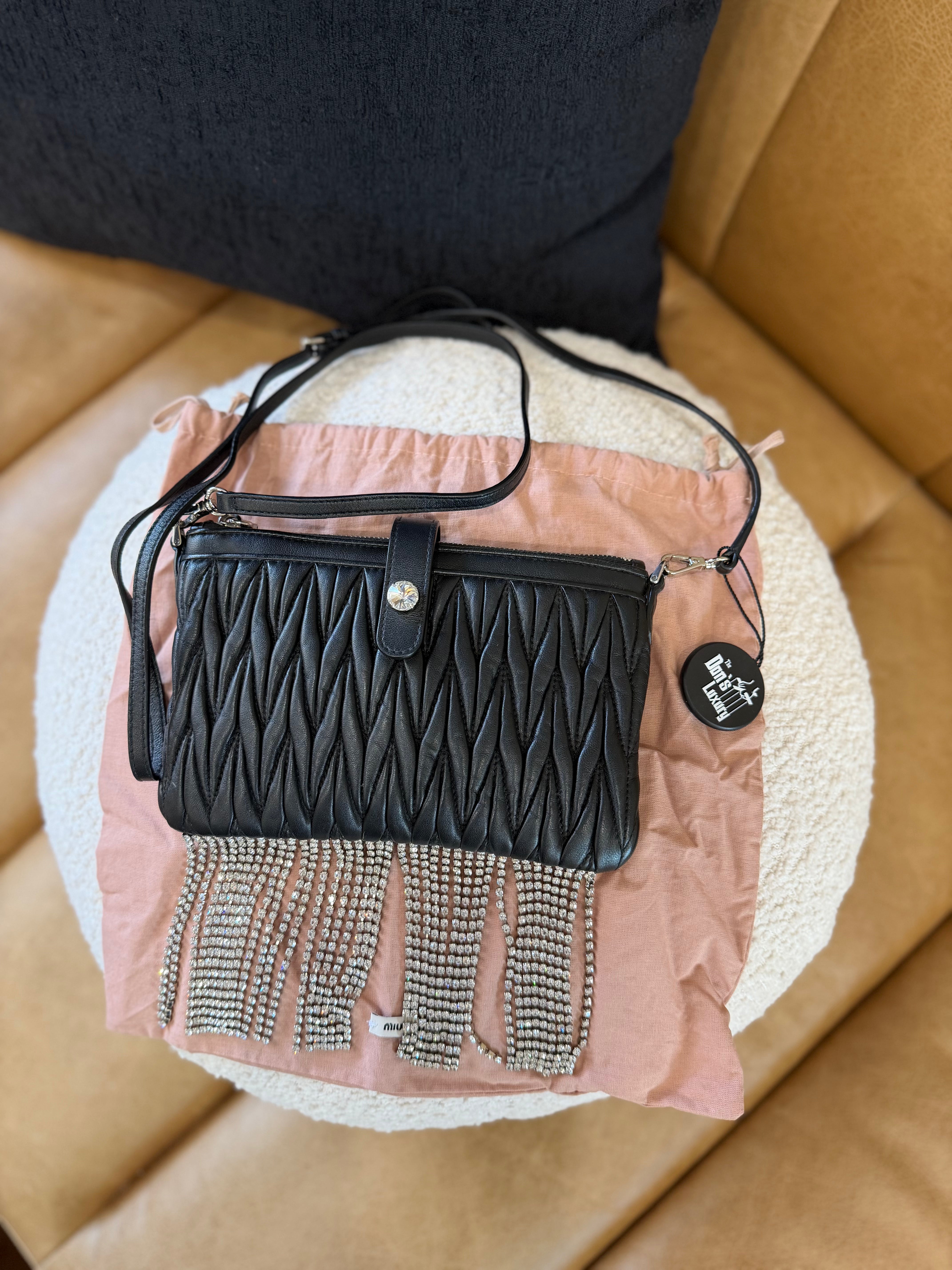 *DONS PRE-DROP* Miu Miu Black Nappa Leather Mini Crystal Fringe Crossbody