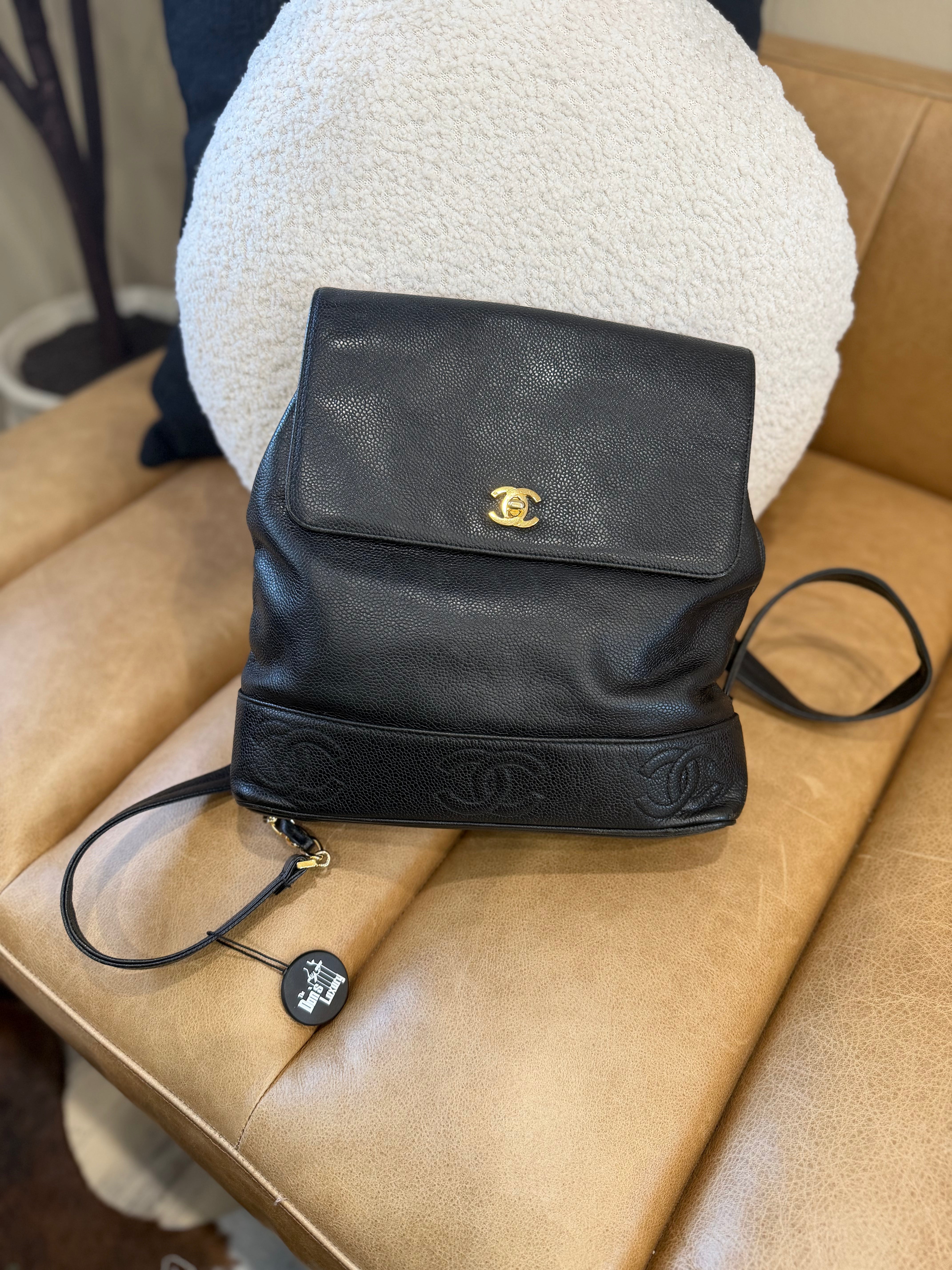 *DONS PRE-DROP* Chanel Vintage 24k Black Caviar Leather CC Turnlock Backpack