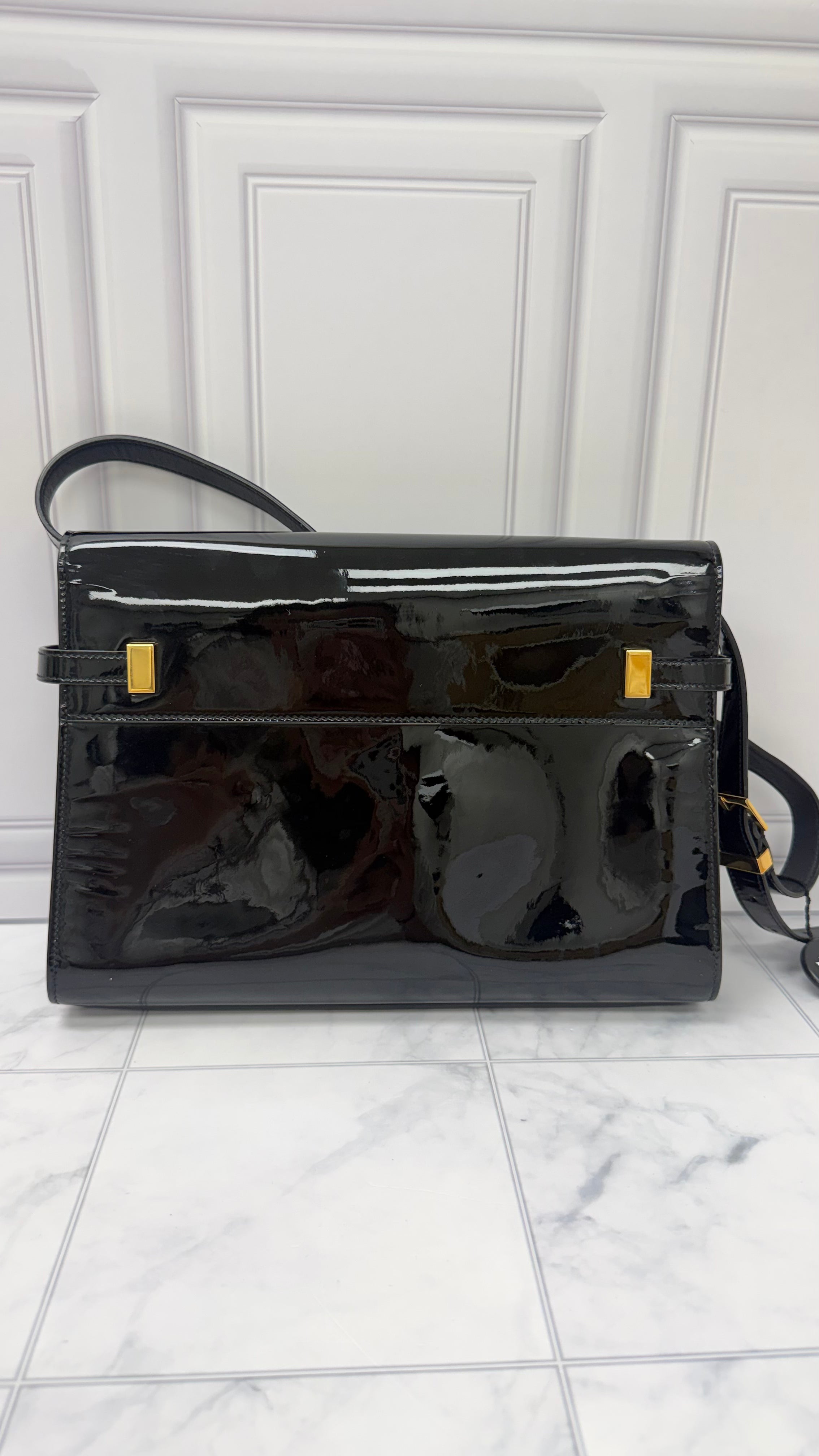 *DONS DROP* Saint Laurent YSL Black Patent Leather Manhattan Shoulder bag