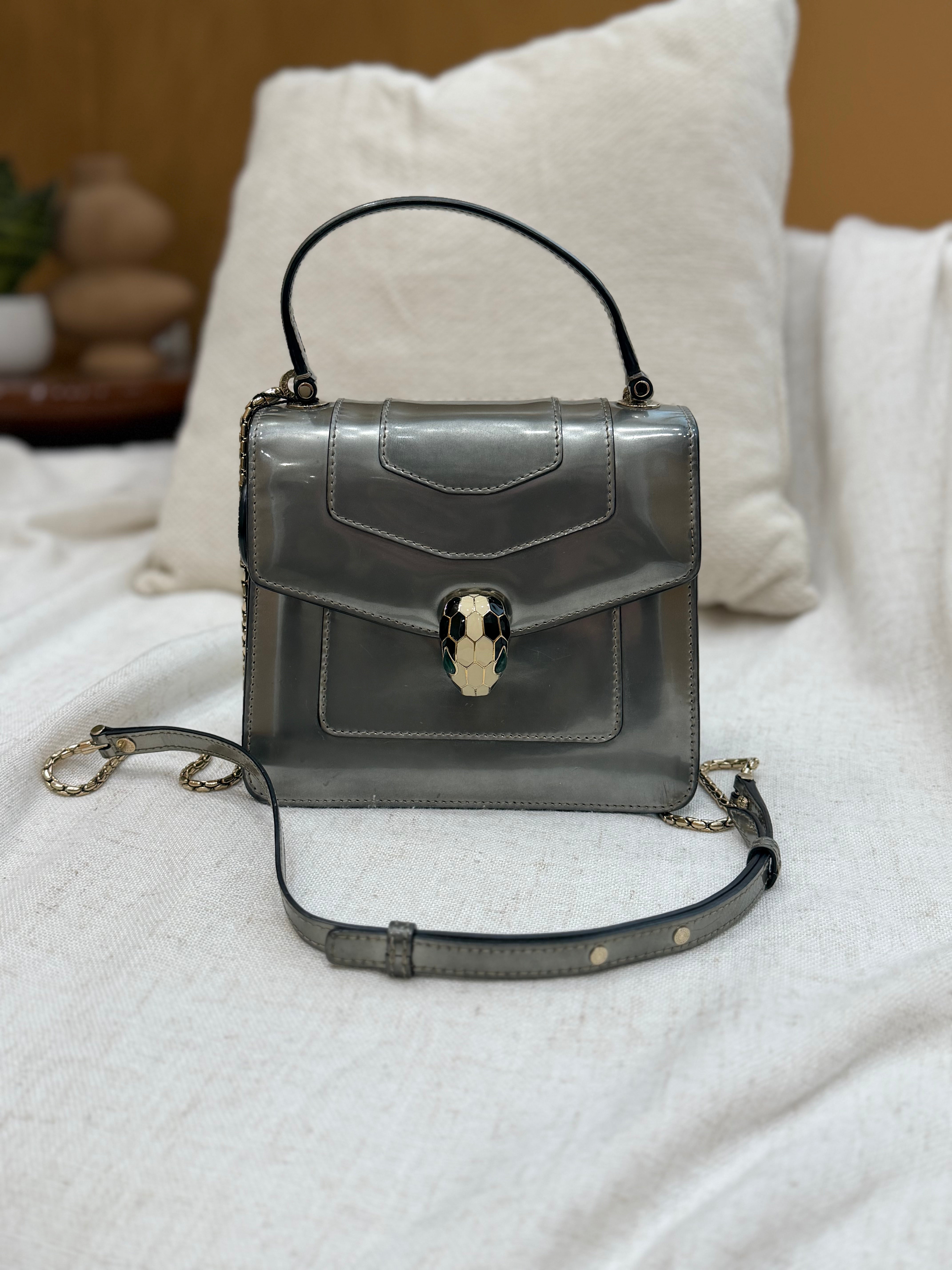 *DONS PRE-DROP* Bvlgari Silver Metallic Leather Serpenti Forever Two Way Bag