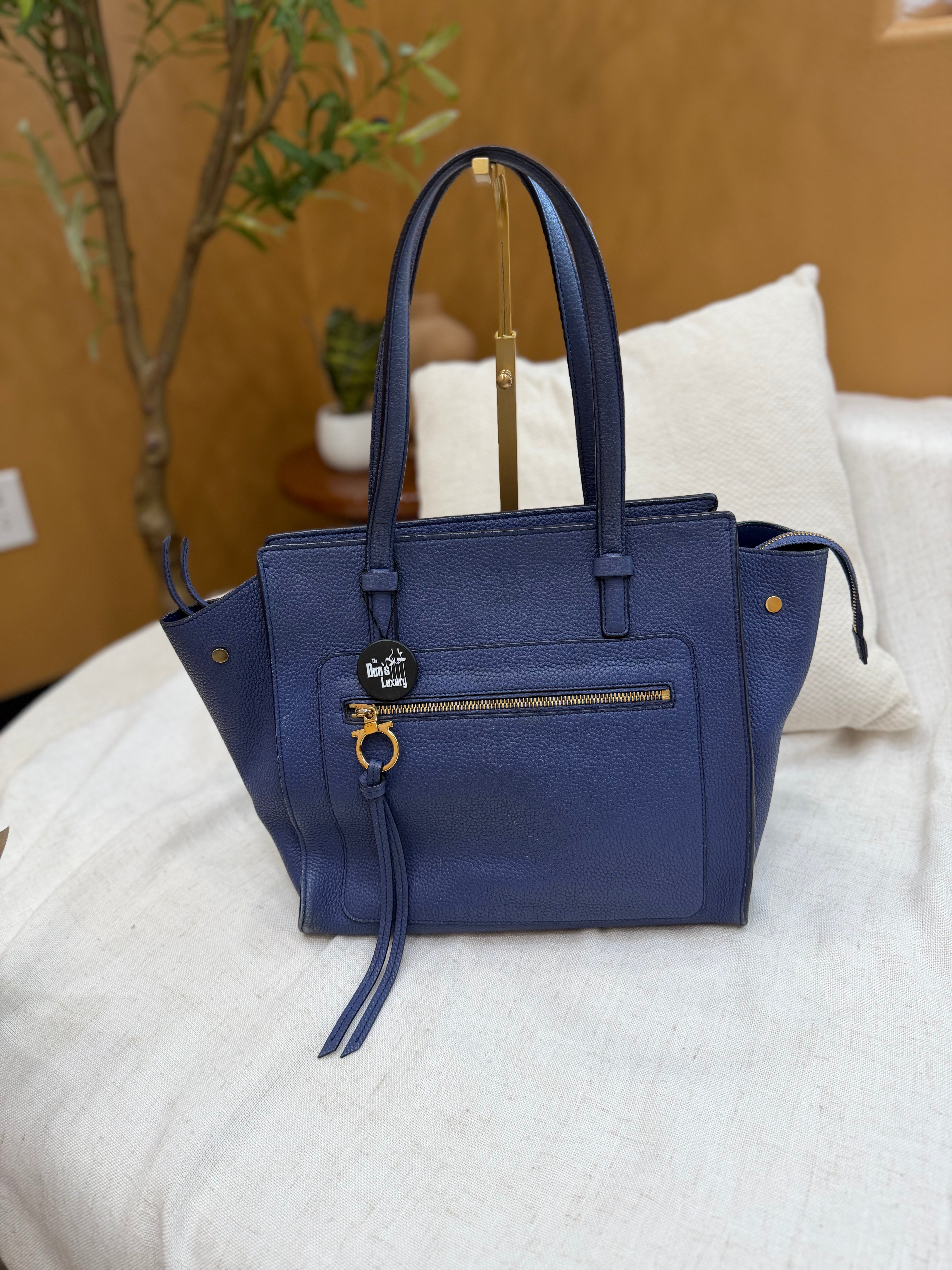 *DONS PRE-DROP* Salvatore Ferragamo Blue Hammered Leather Gancini Tote