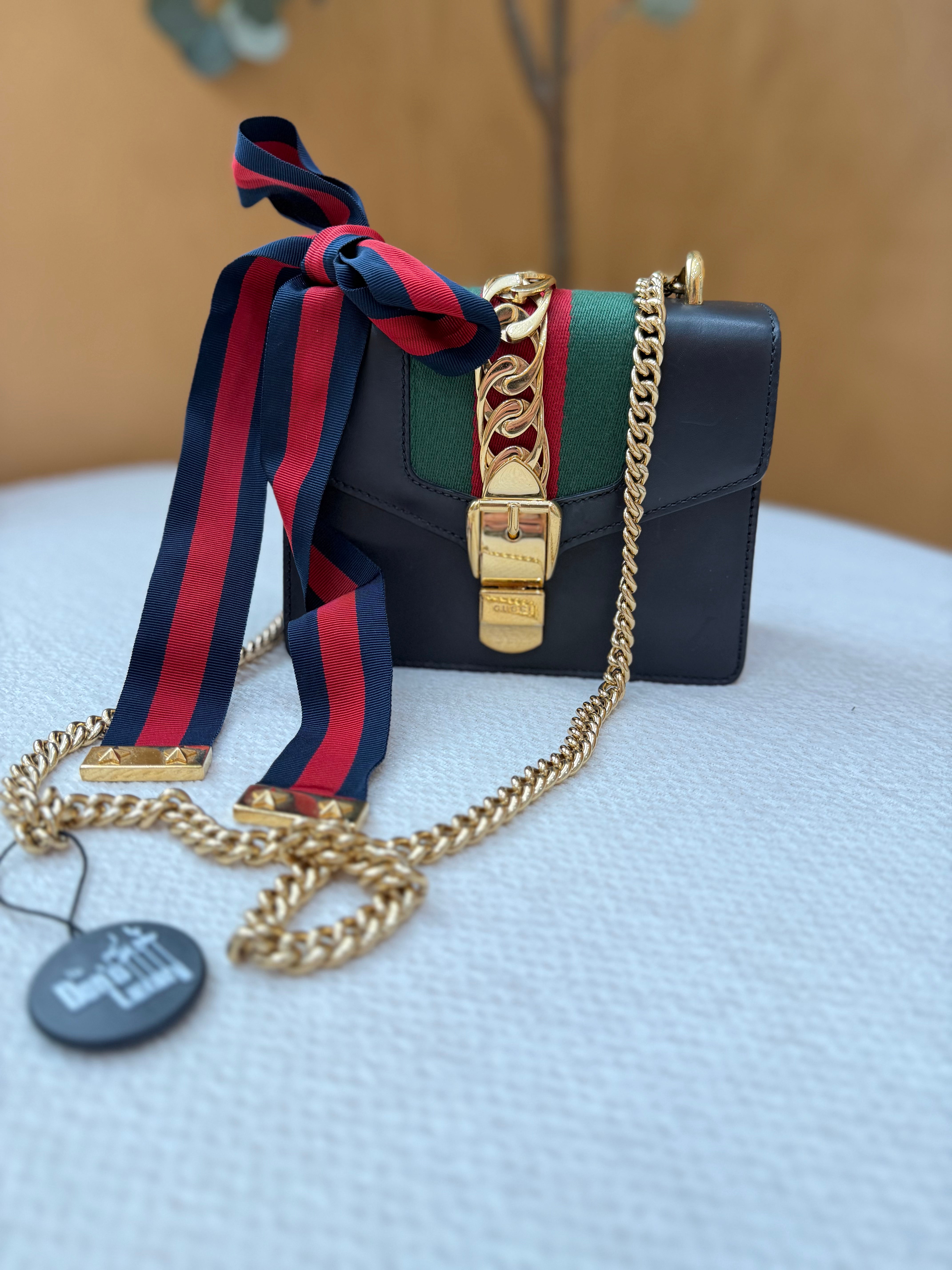 *DONS PRE-DROP* Gucci Black Leather Mini Sylvie Web Chain Bag