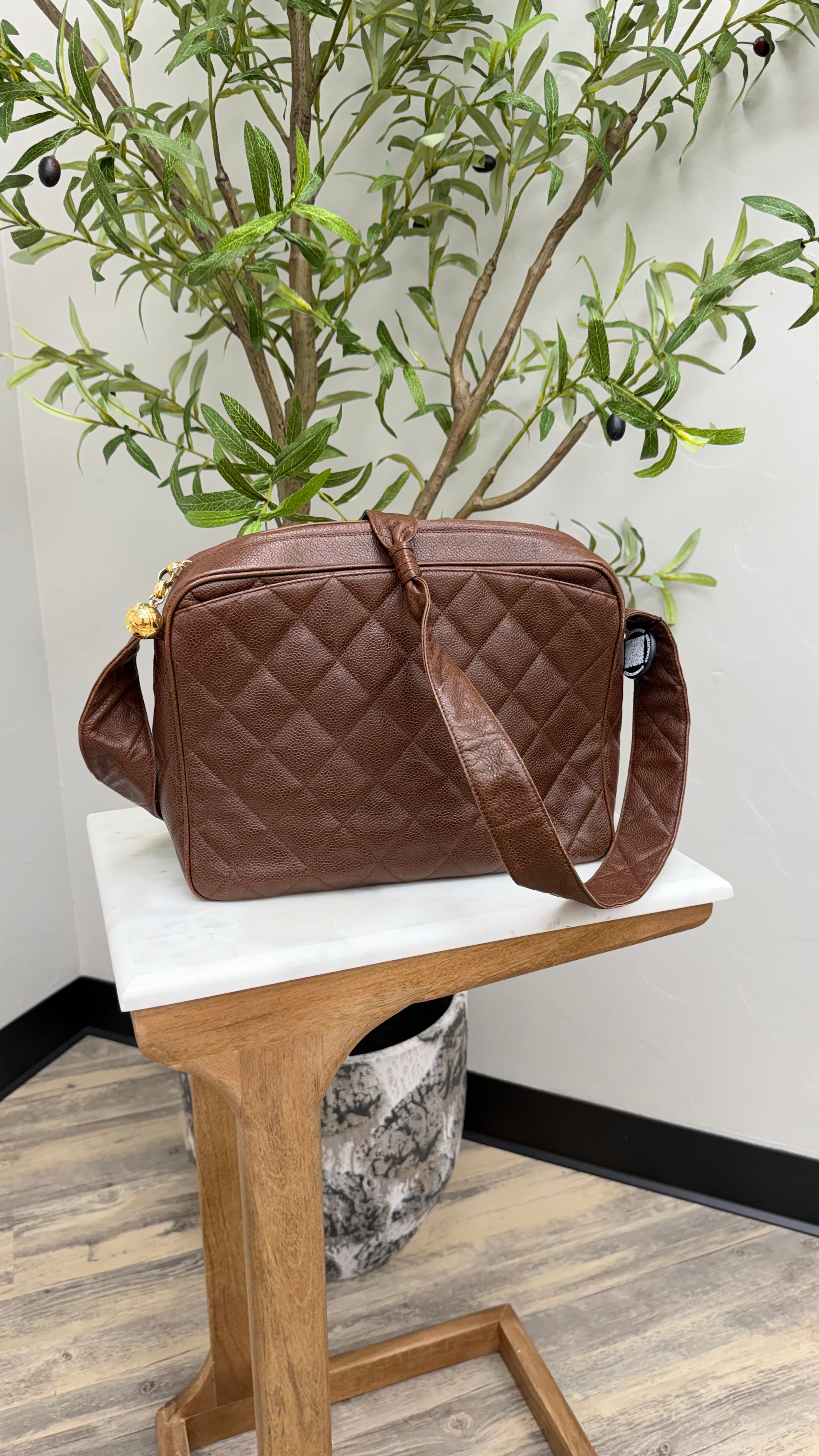 Chanel Brown Caviar Leather Diamond CC Shoulder Bag