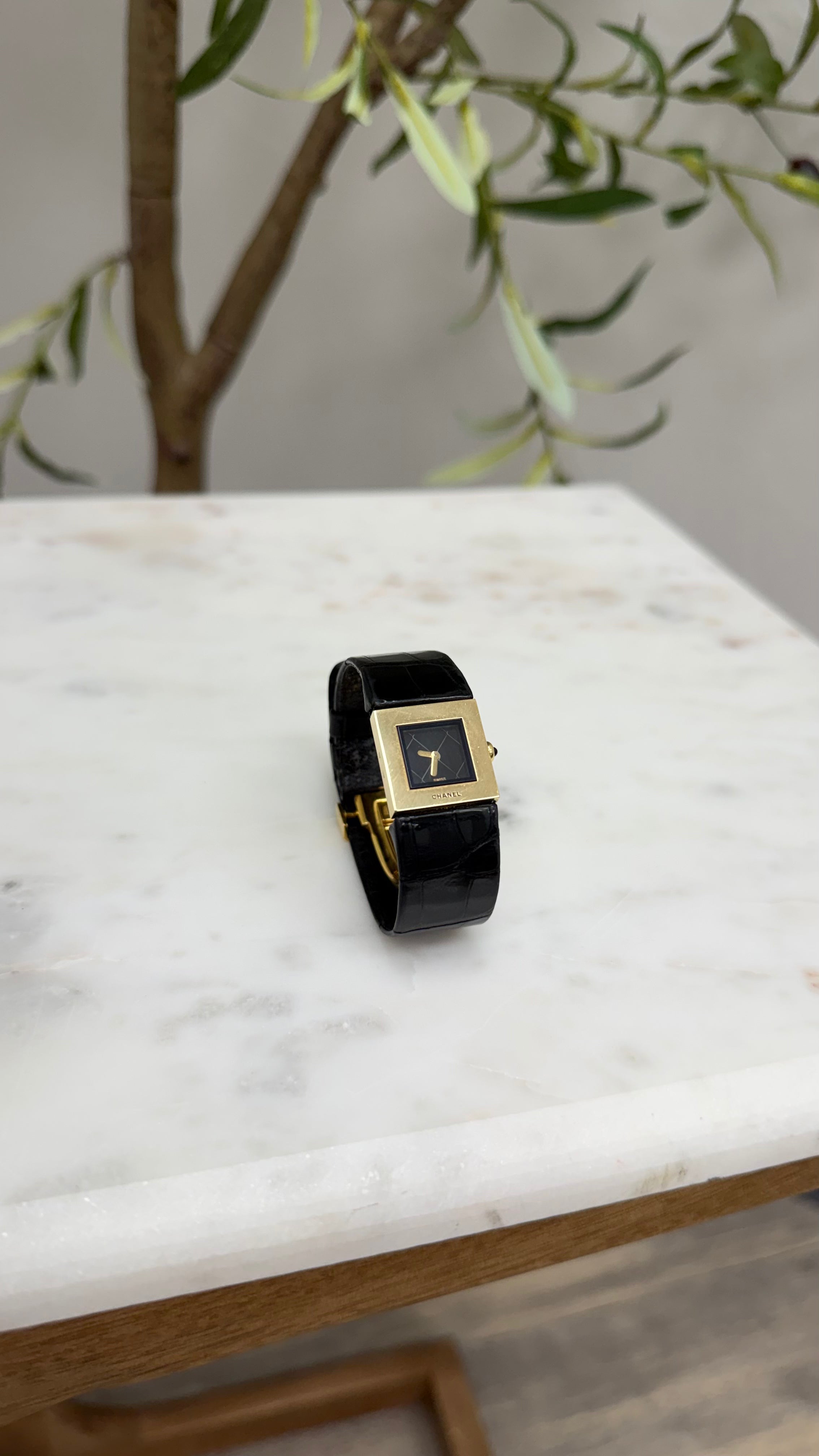 Chanel Black Alligator 19 Matelasse Quartz Watch