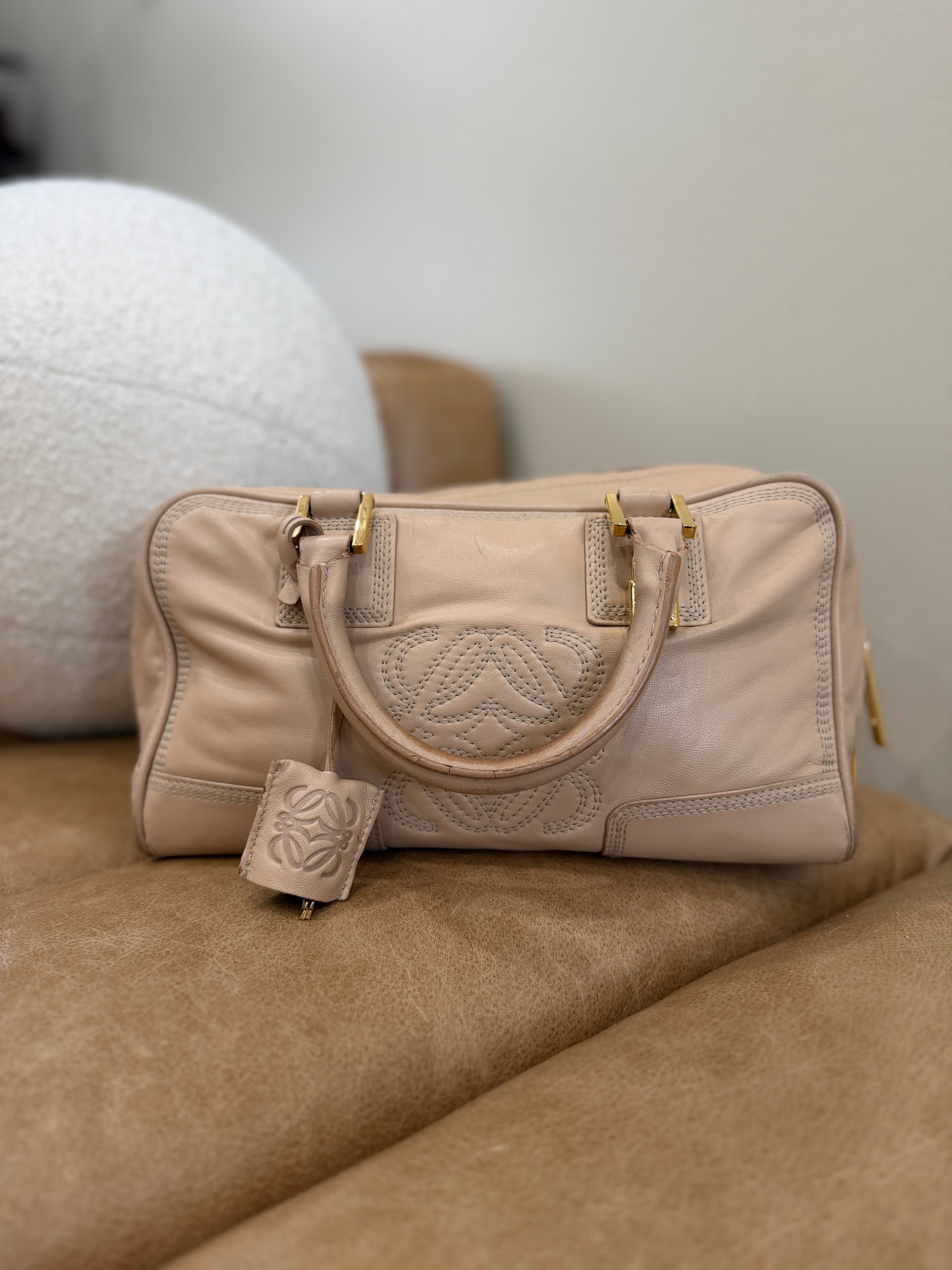 Loewe Vintage Beige Leather Amazona 28 Boston Bag