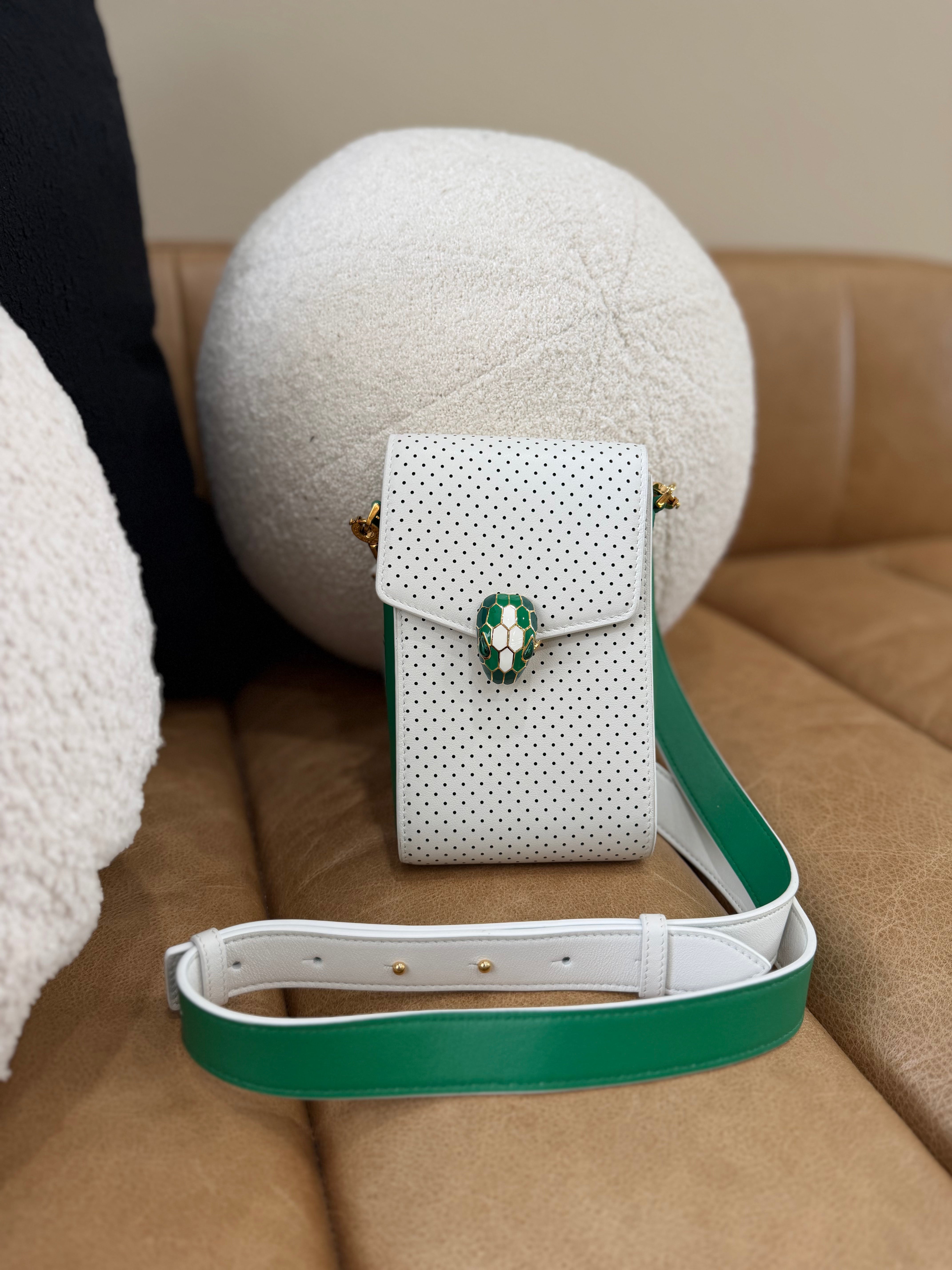 Bvlgari x Casablanca White & Green Calfskin Serpenti Forever Apres Tennis Pochette