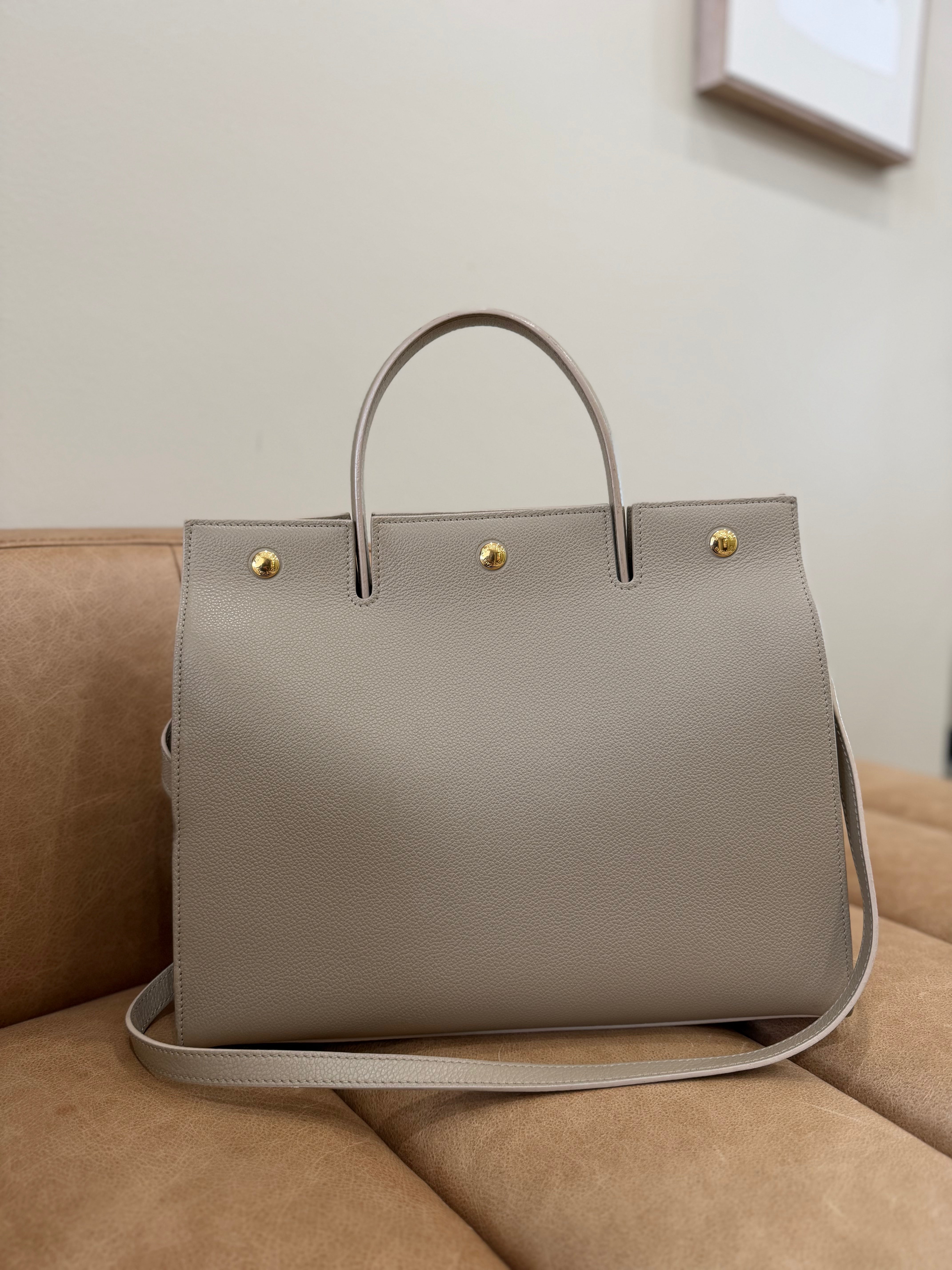 Burberry Beige Grained Leather Medium Title Bag