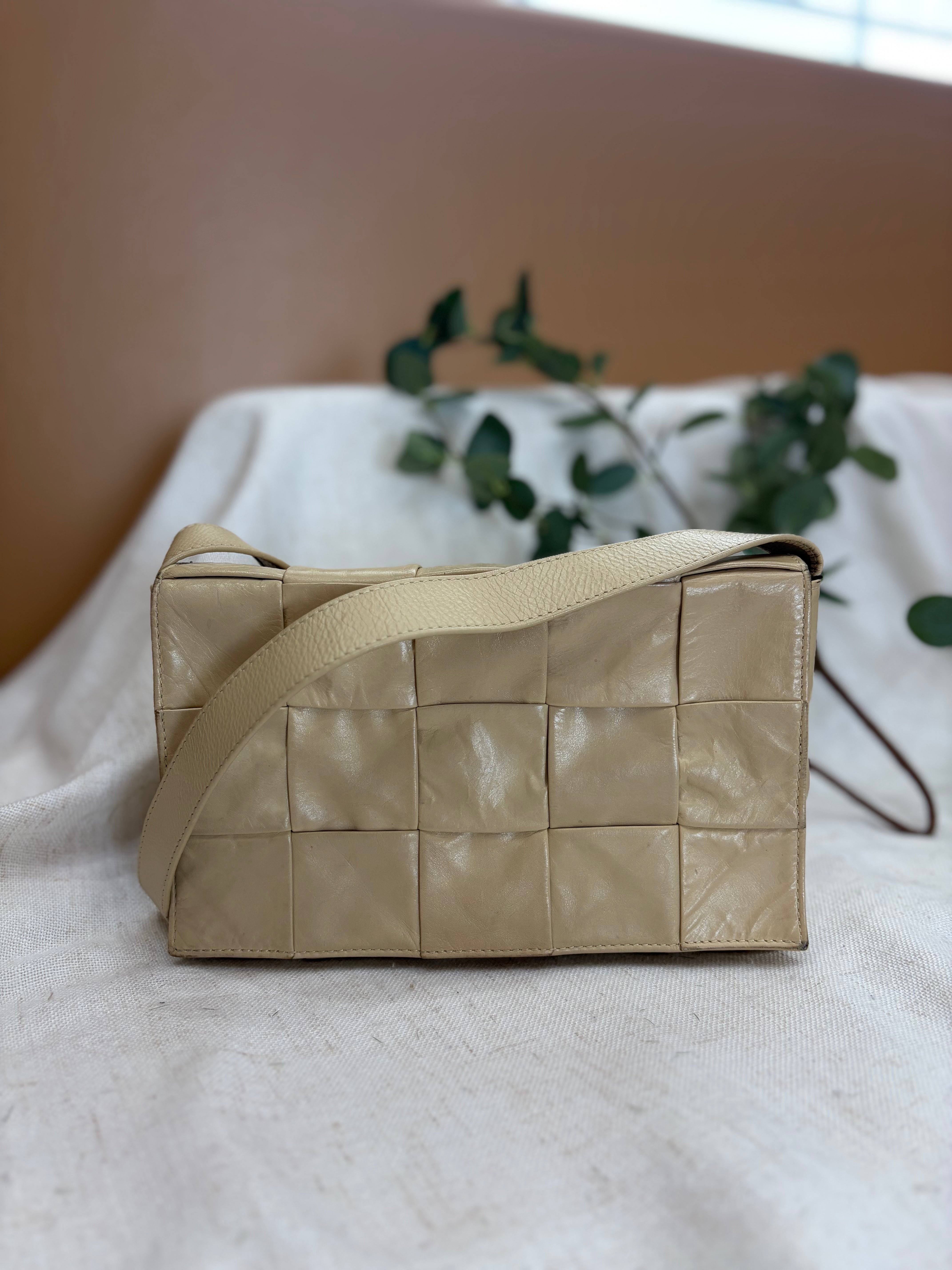 Bottega Veneta Beige Intrecciato Leather Cassette Crossbody Bag