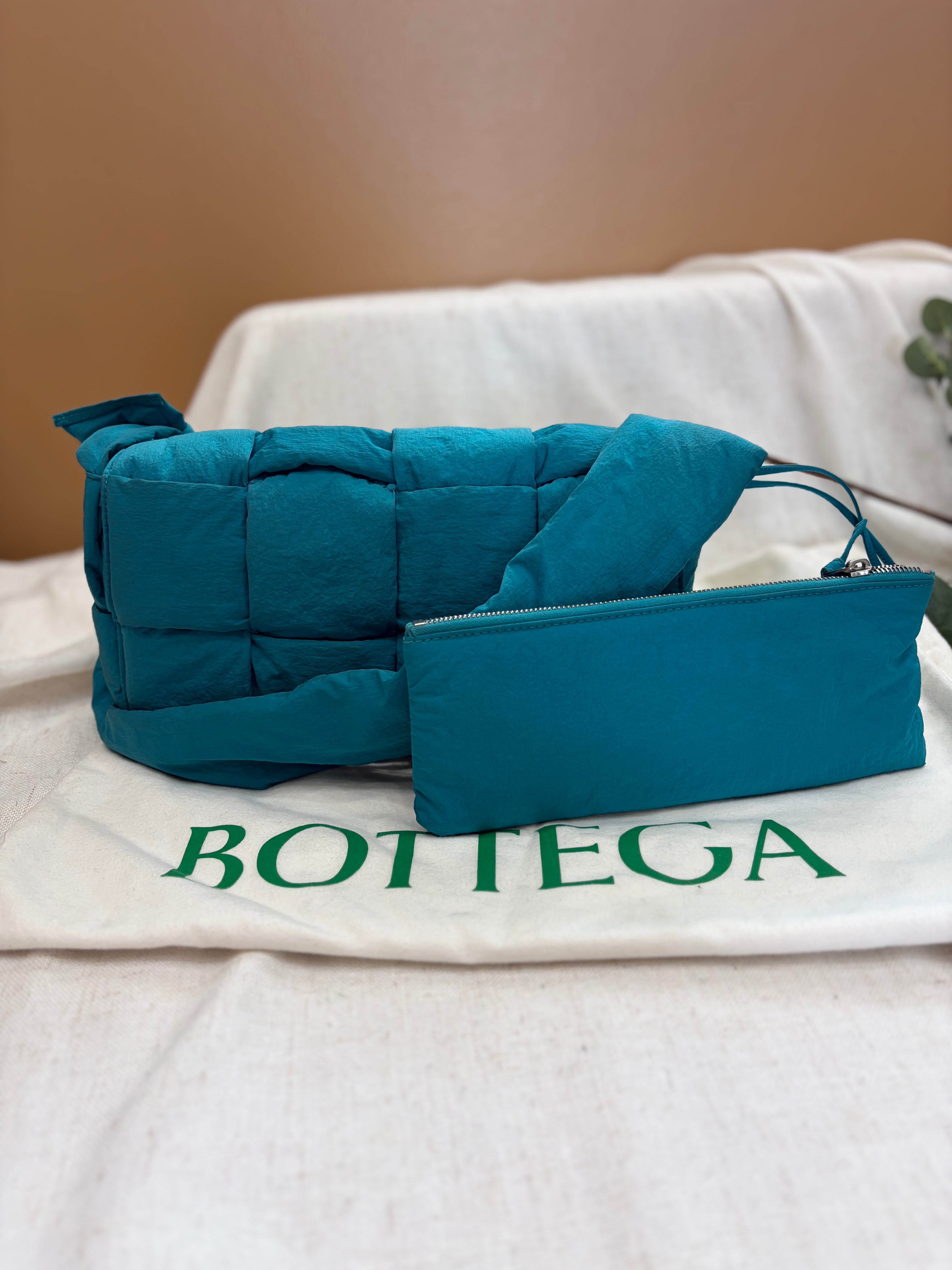 Bottega Veneta Turquoise Nylon Padded Tech Cassette Crossbody Bag