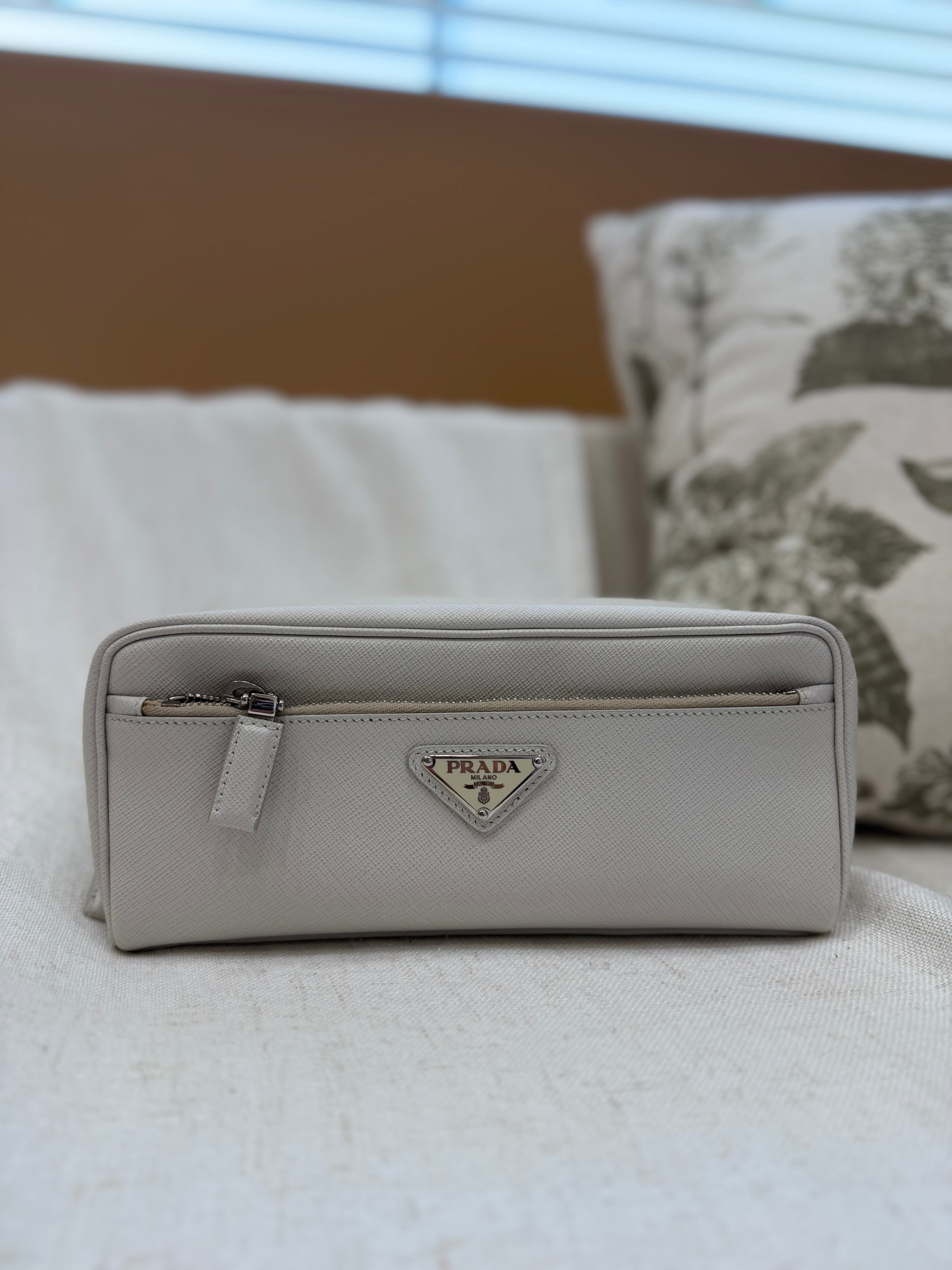 Prada Off-White Saffiano Leather Travel Pouch