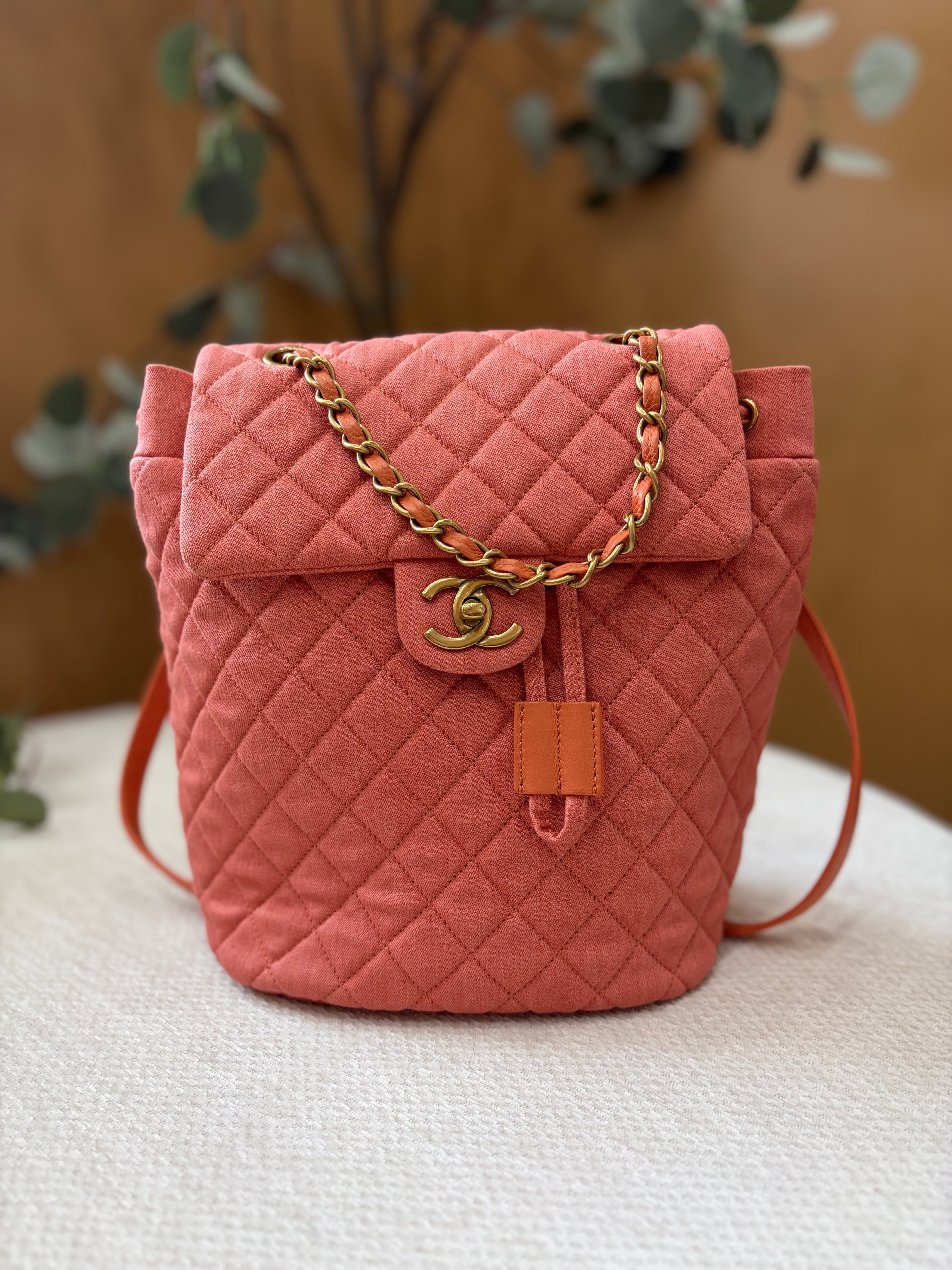 Chanel Coral Quilted Washed Denim Small Urban Spirit Backpack