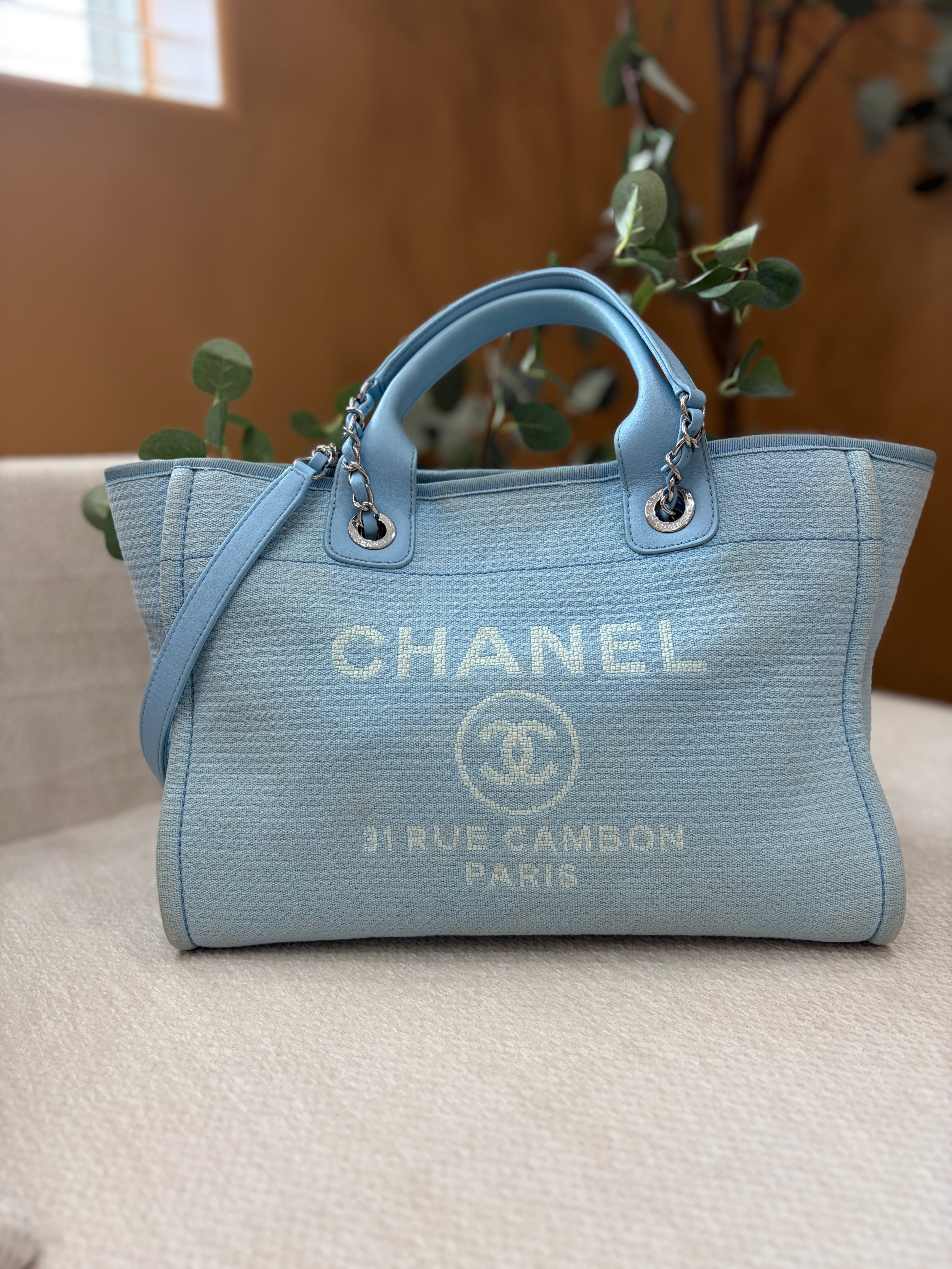 Chanel Sky Blue Mixed Fibers Small Deauville Tote
