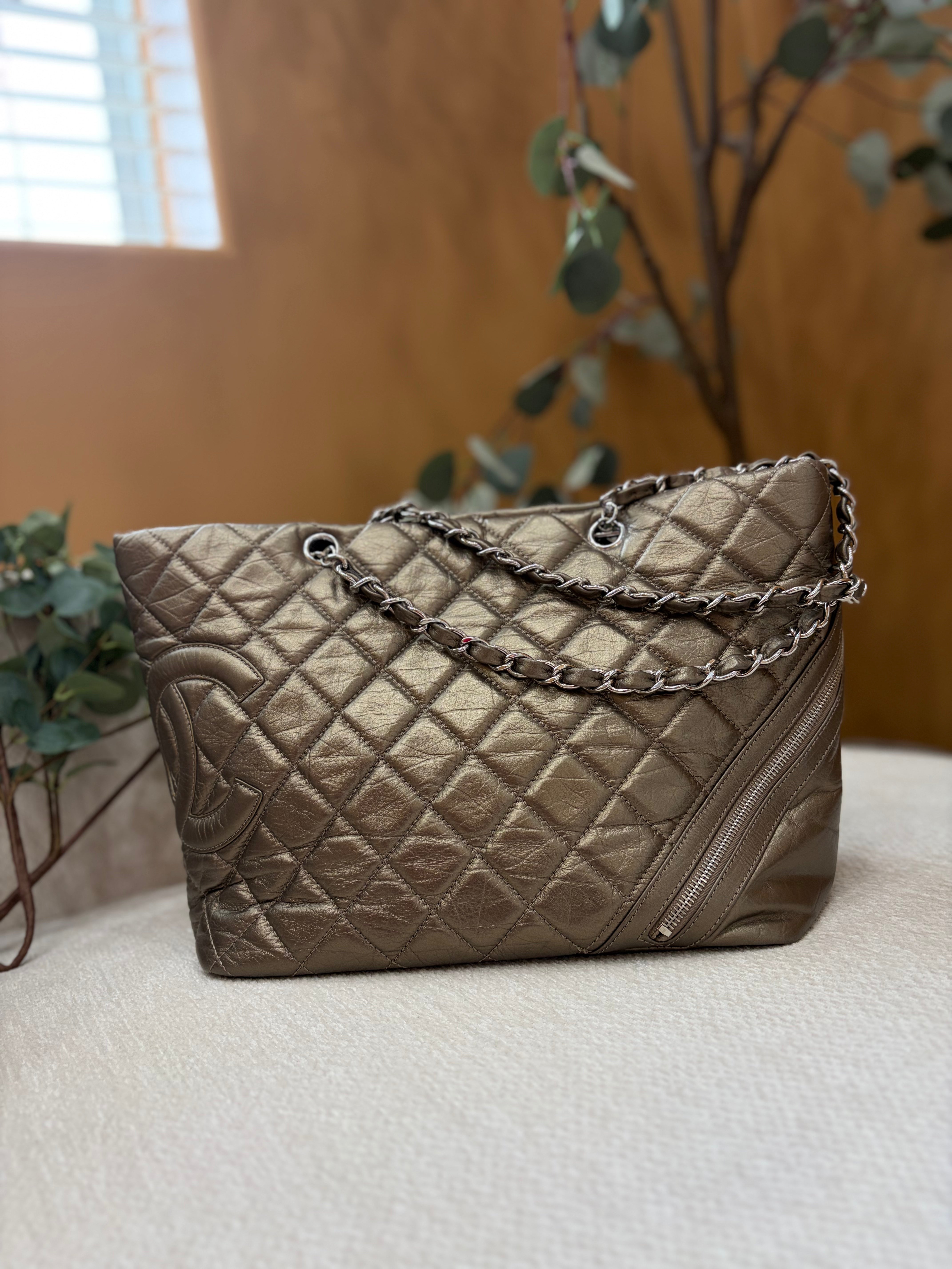 Chanel Bronze Quilted Aged Calfskin Cotton Club Tote