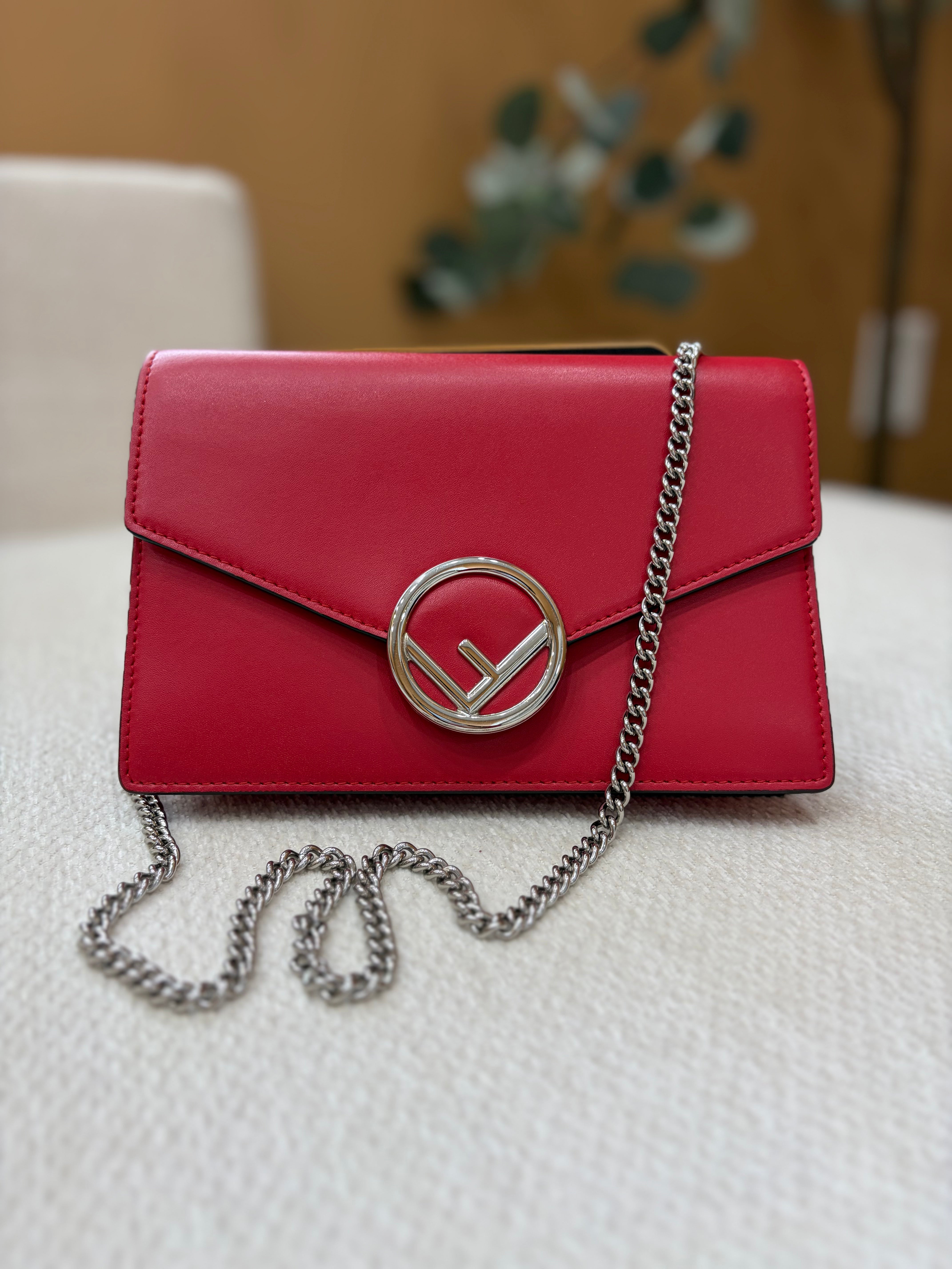 Fendi Red Leather F is Fendi Envelope Wallet on a Chain