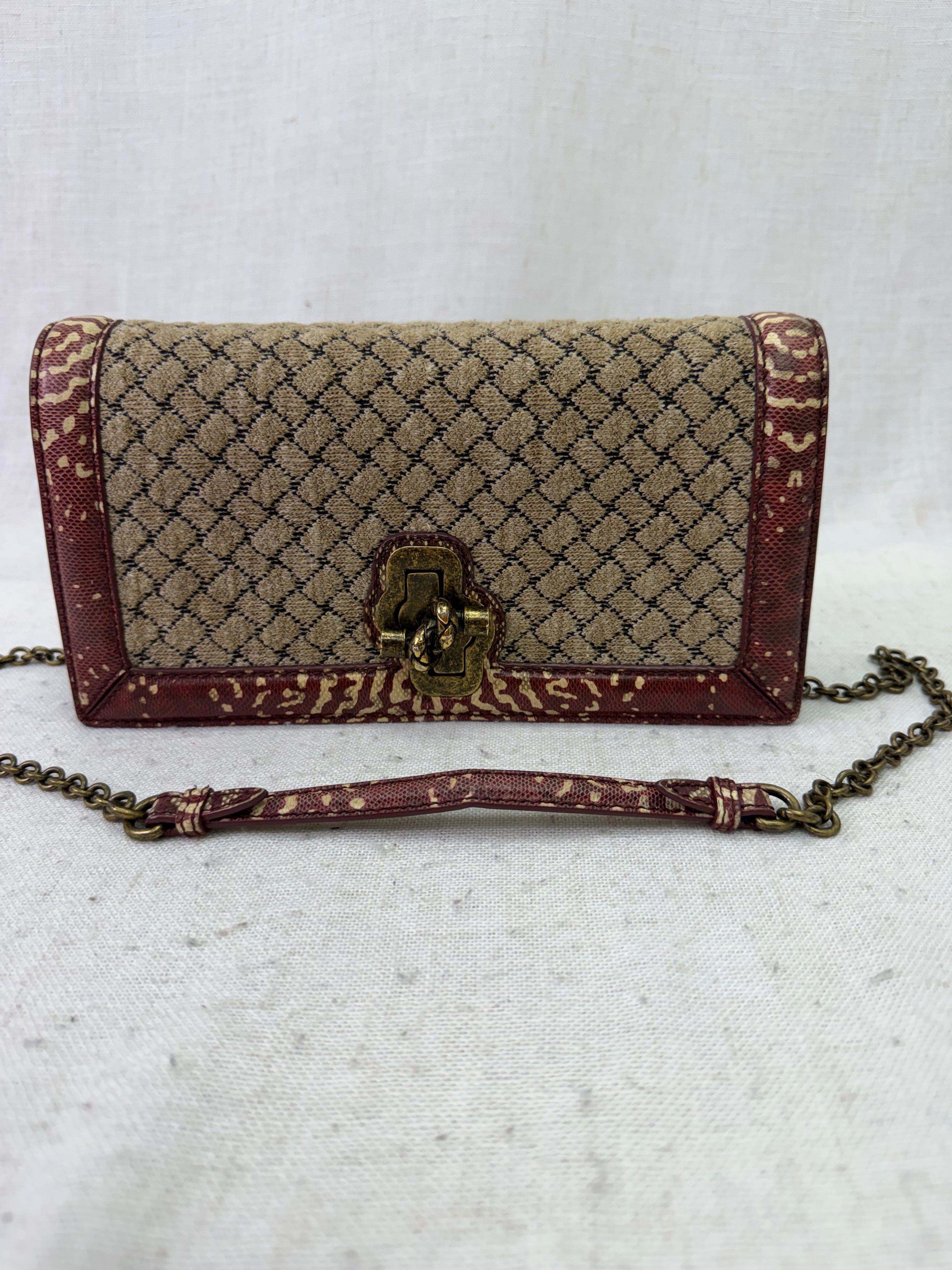 Bottega Veneta Knit Intrecciato & Snakeskin Trim Olimpia Knot Chain Clutch
