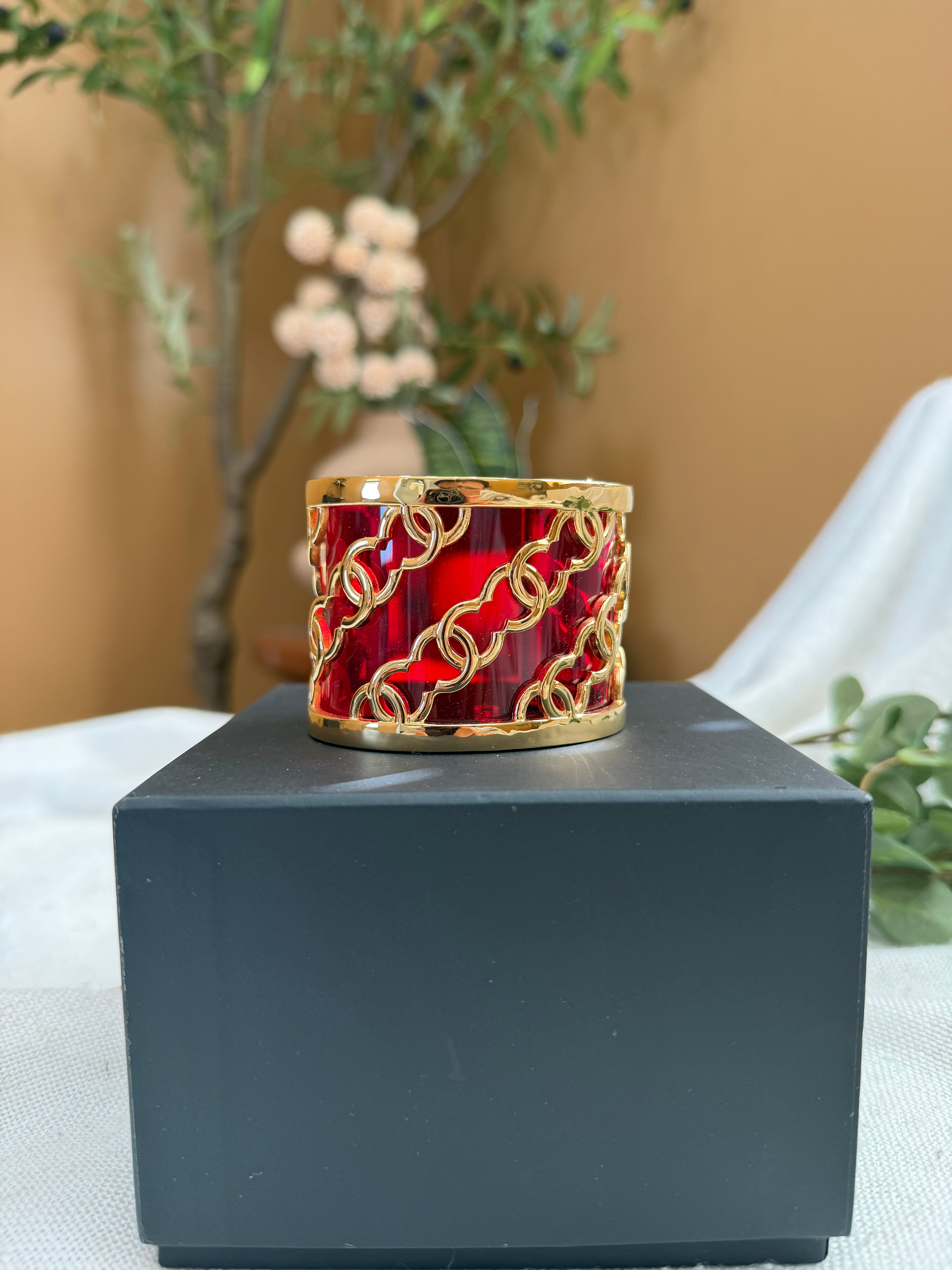 Chanel Vintage Red Resin & Gold Tone CC Cuff Braclet