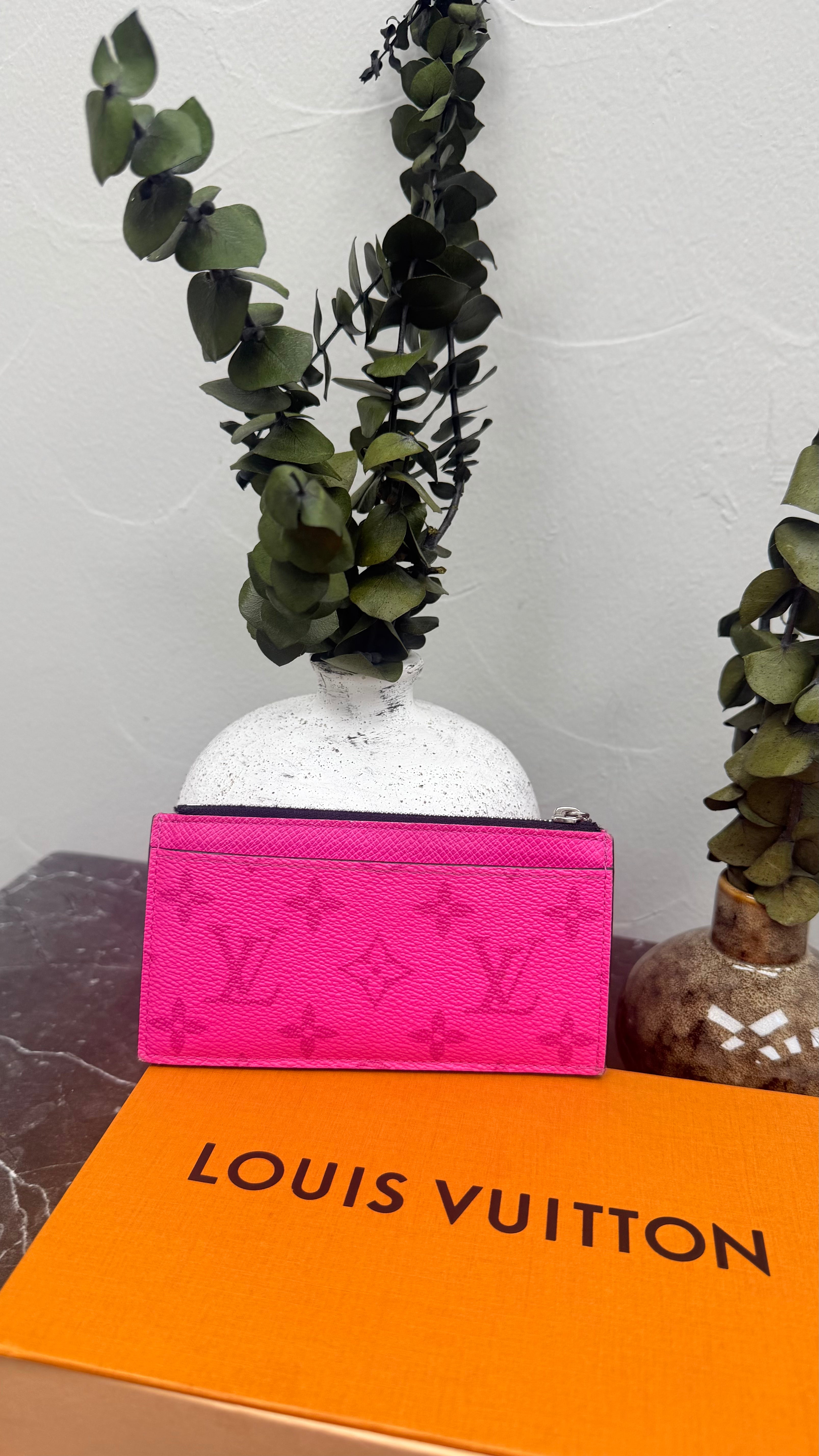 Louis Vuitton Hot Pink Monogram Taigarama Leather Coin Card Holder
