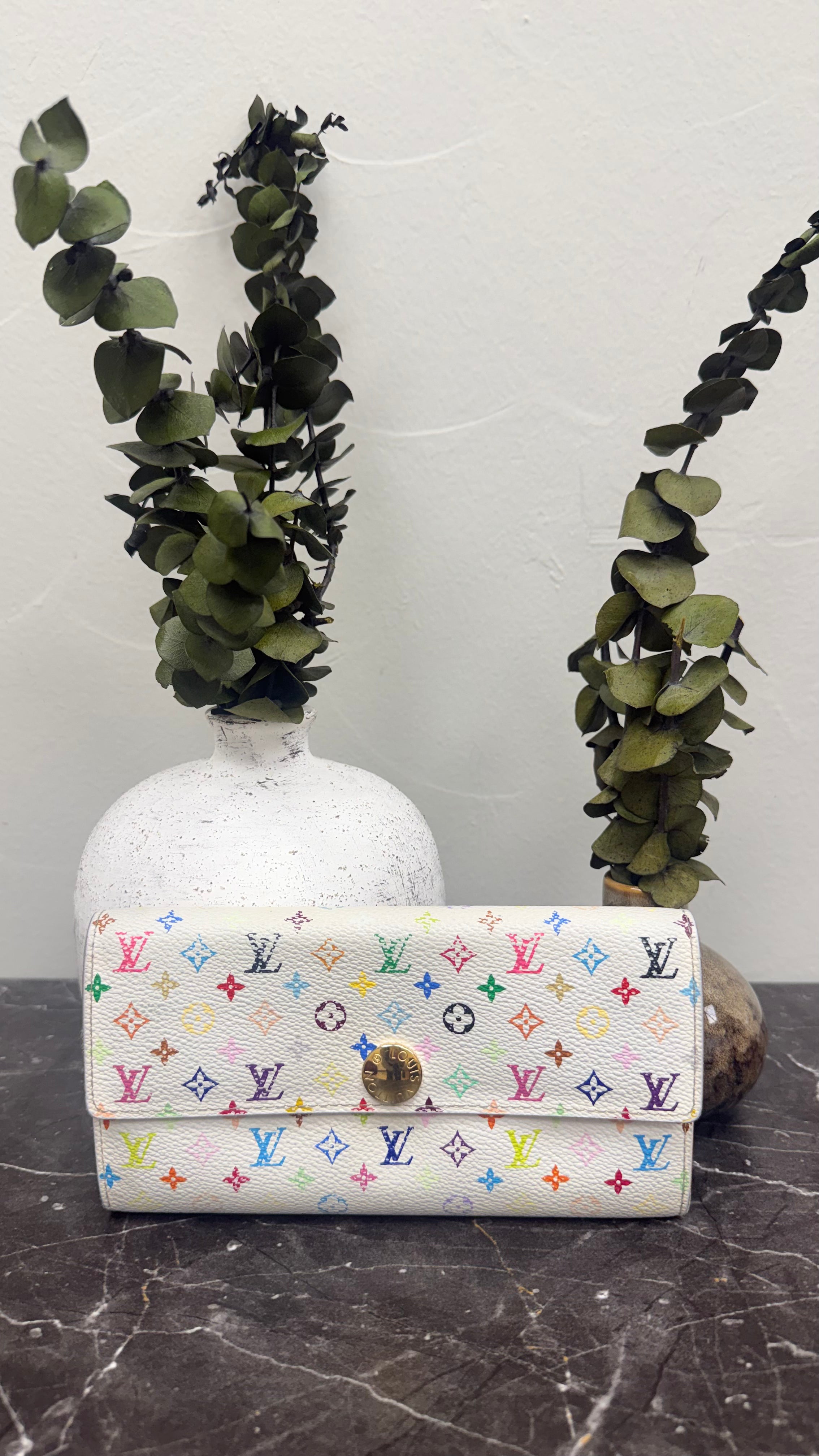 Louis Vuitton White Multicolor Monogram Sarah Wallet