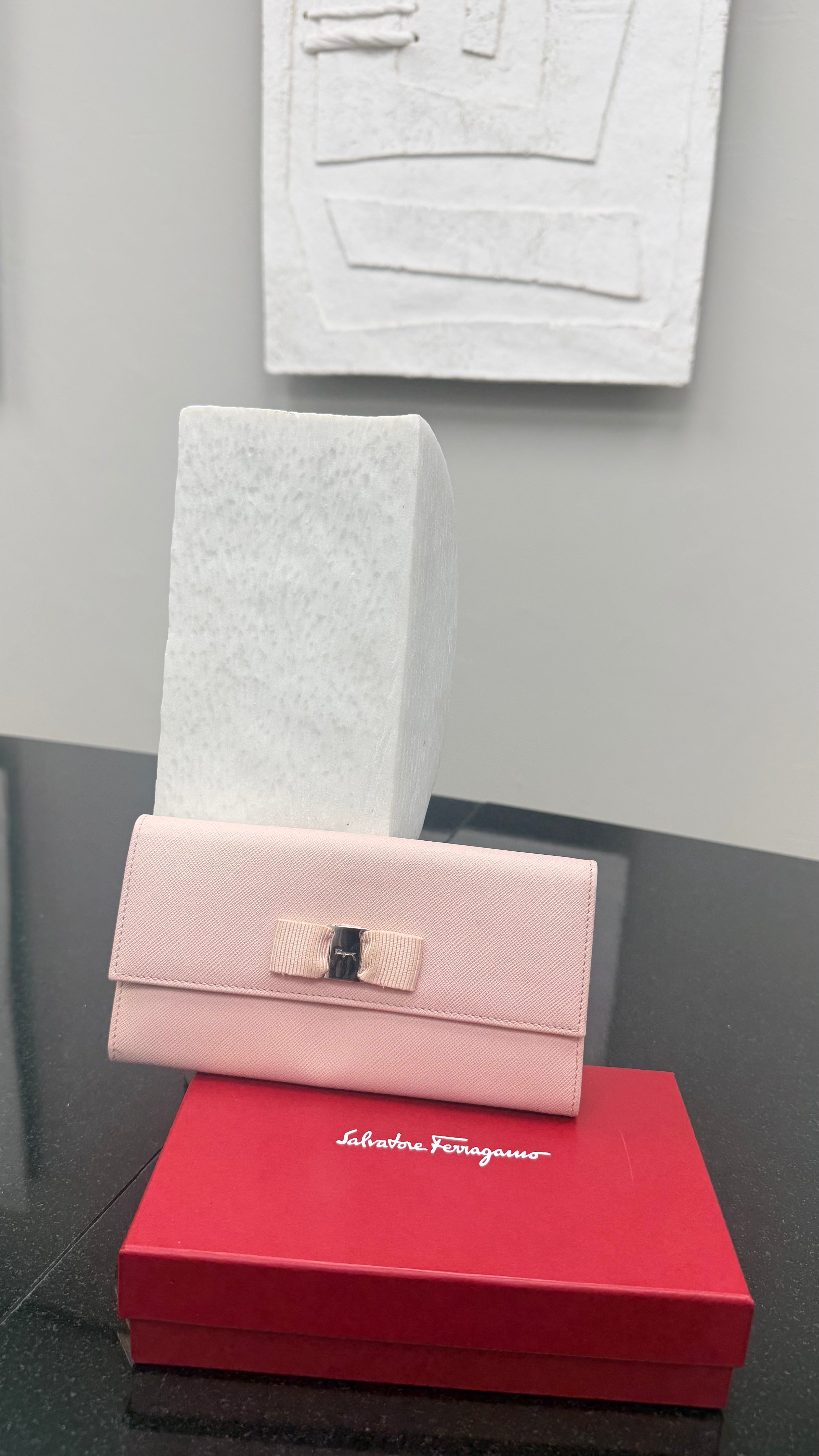 Salvatore Ferragamo Pink Saffiano Leather Flap Wallet