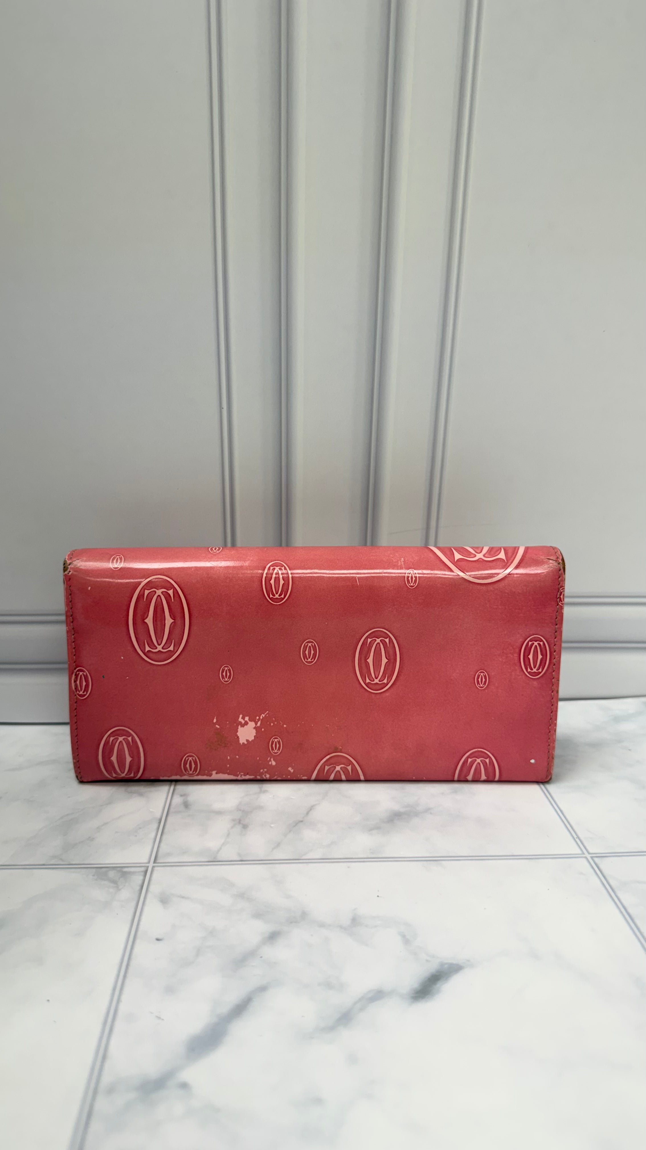Cartier Pink Patent Leather Flap Wallet