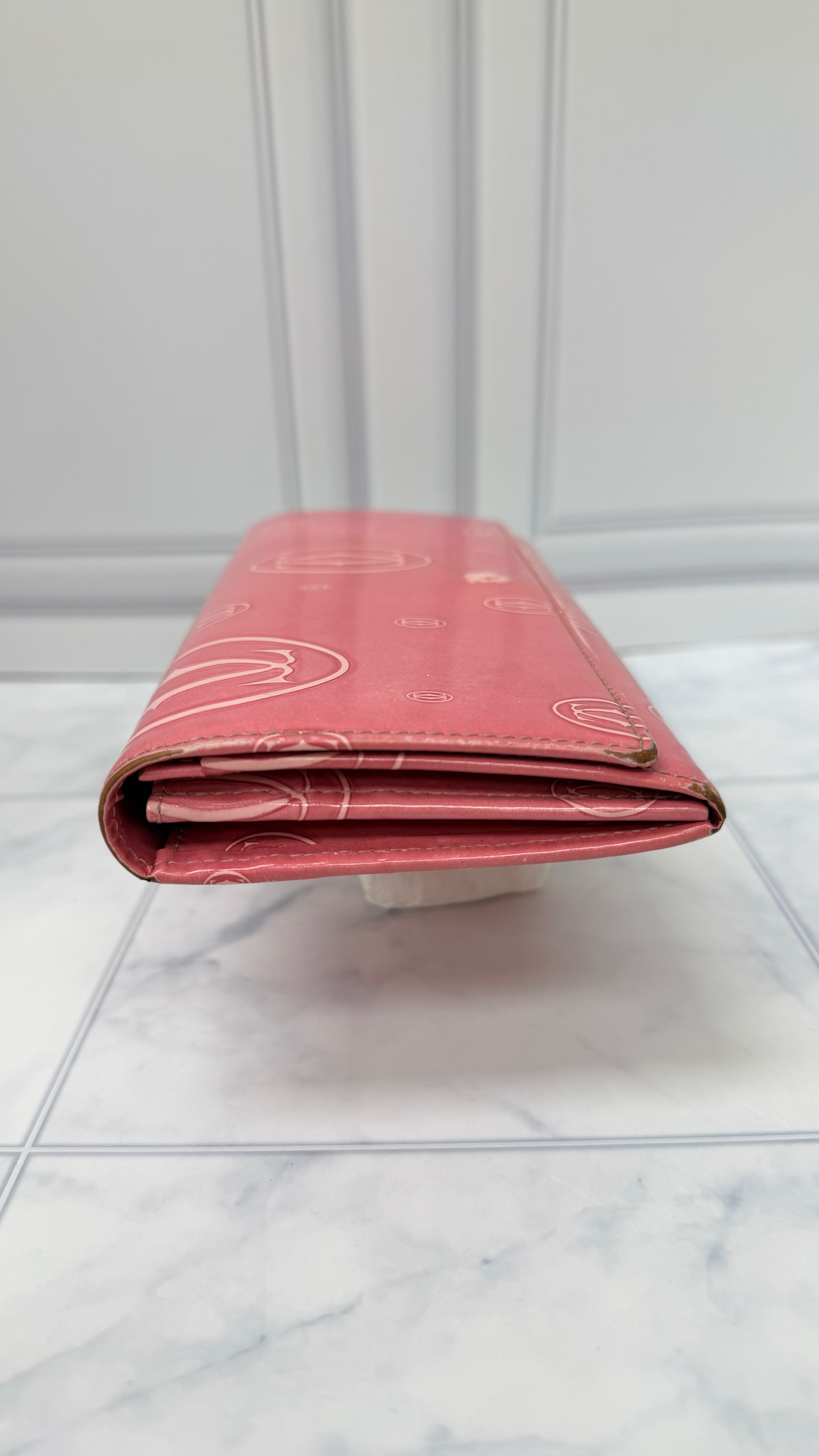 Cartier Pink Patent Leather Flap Wallet