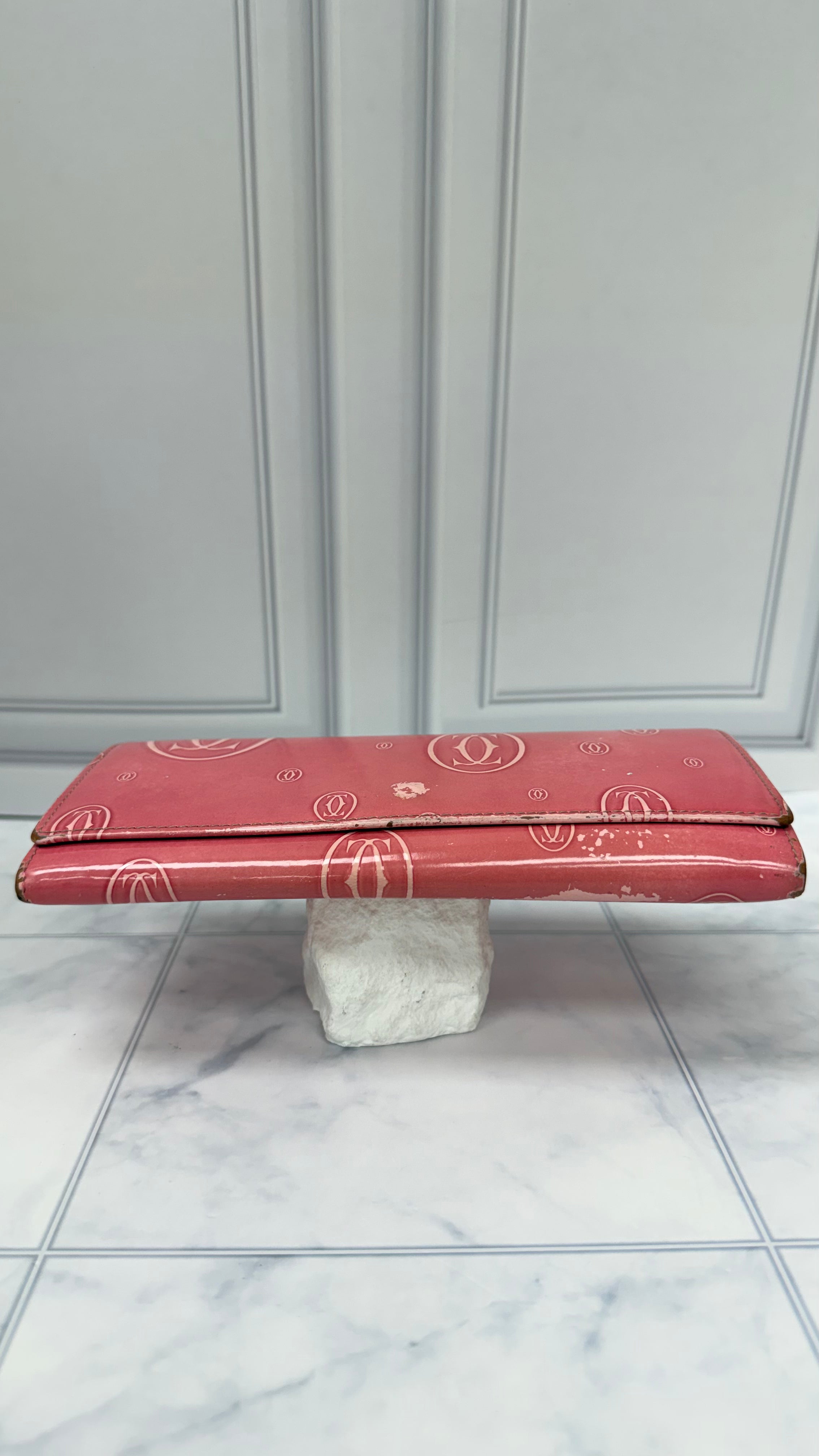 Cartier Pink Patent Leather Flap Wallet