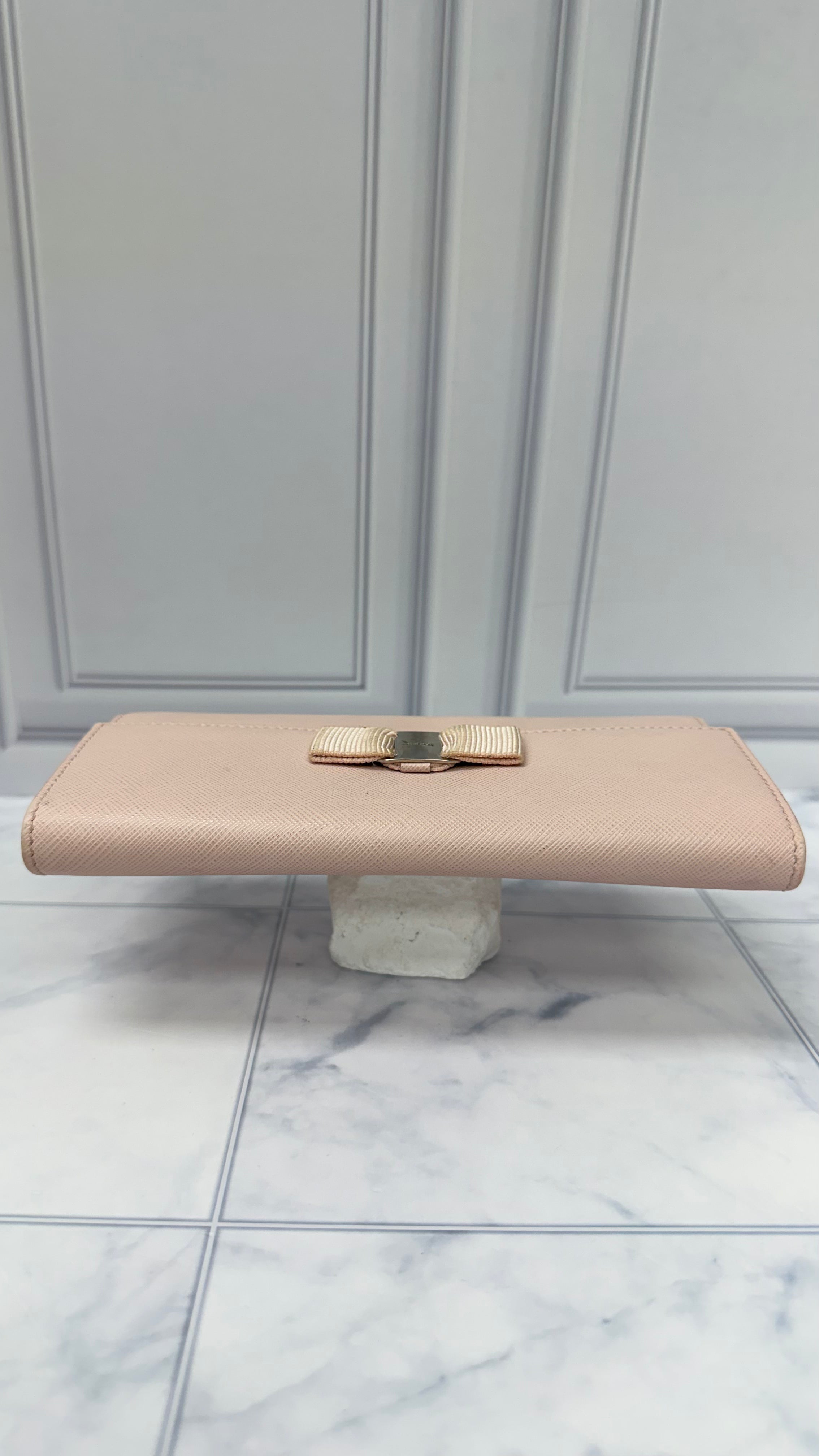 Salvatore Ferragamo Pink Saffiano Leather Flap Wallet