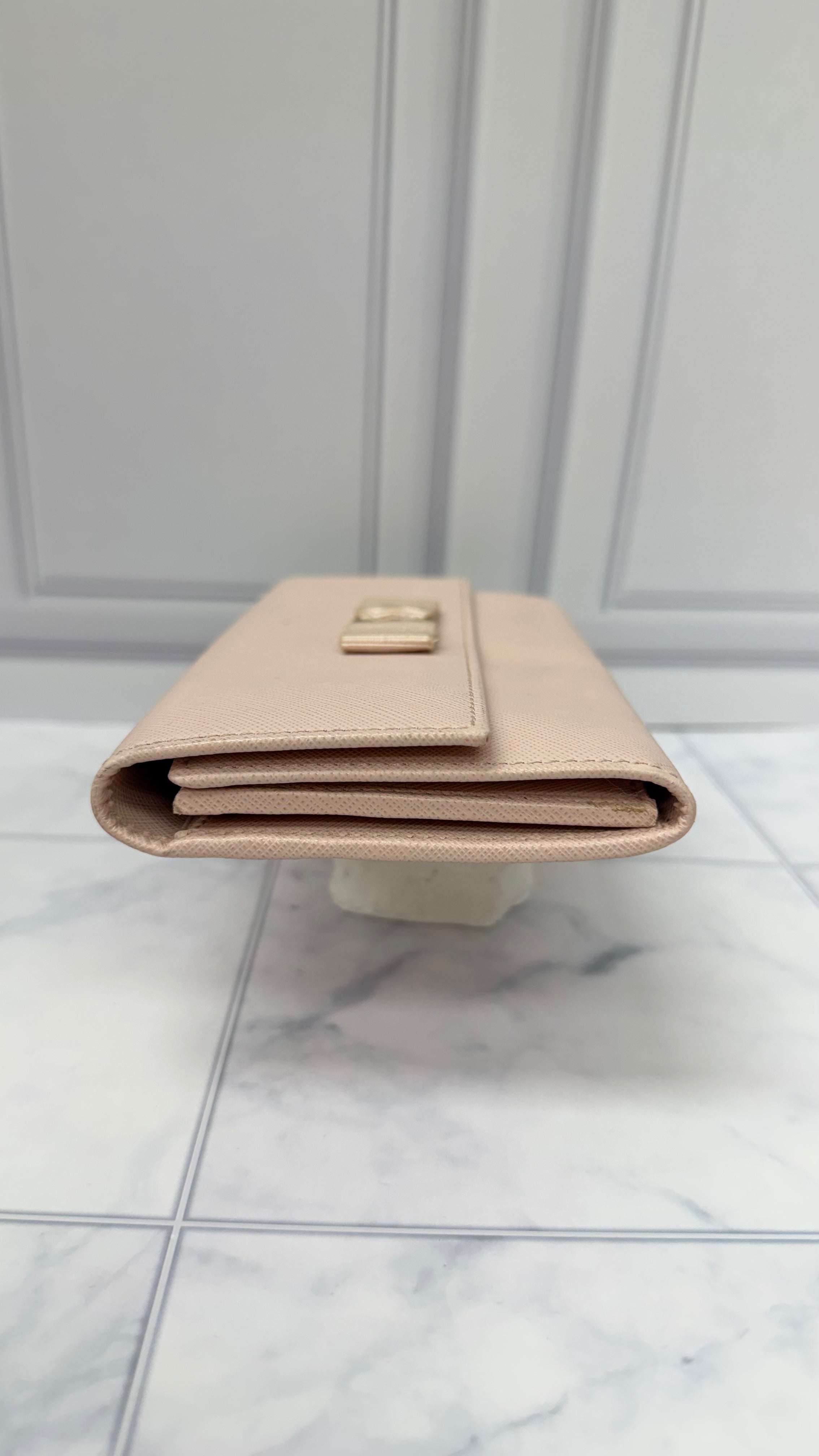 Salvatore Ferragamo Pink Saffiano Leather Flap Wallet