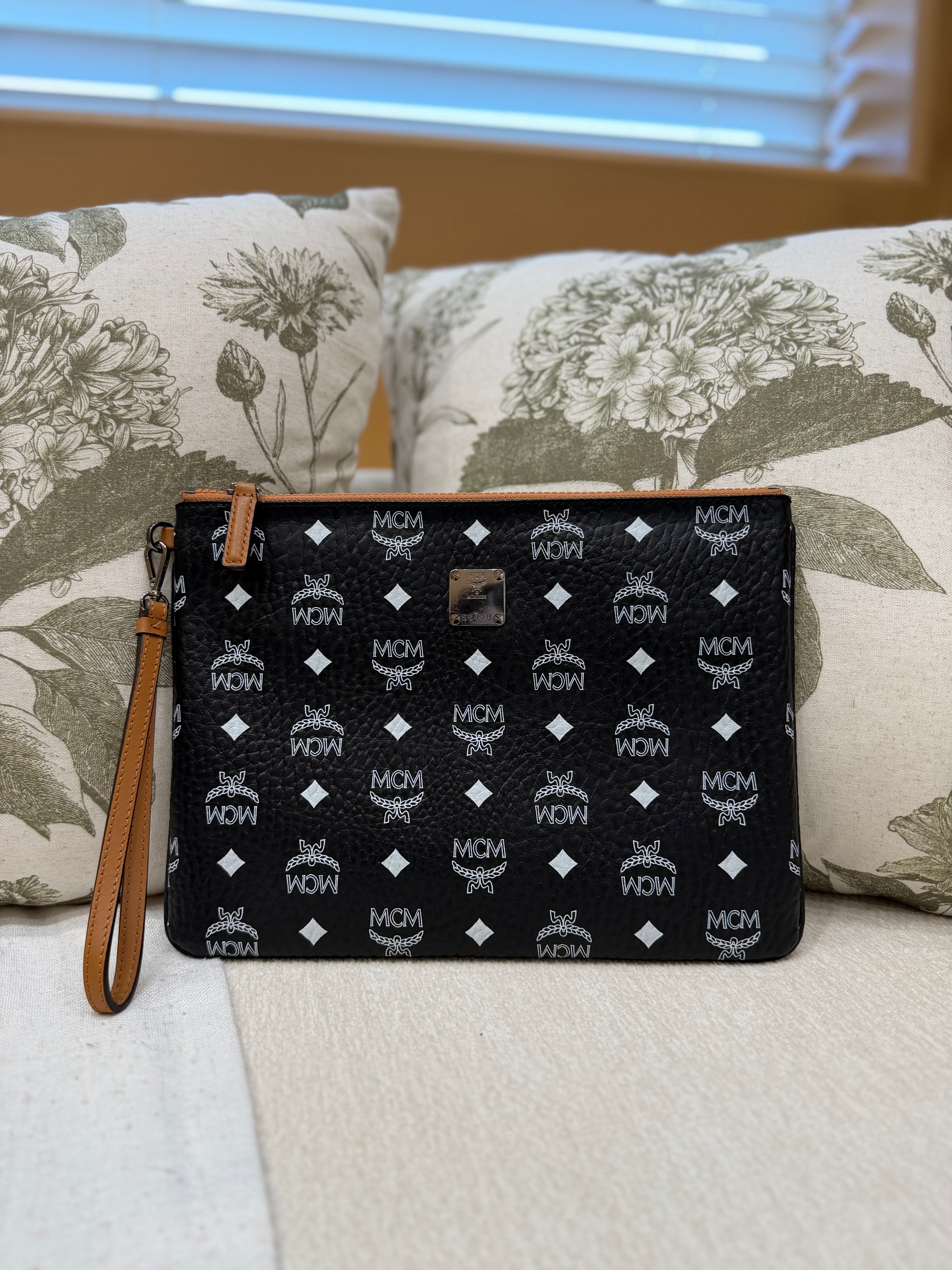 MCM Black Visetos Medium Wristlet