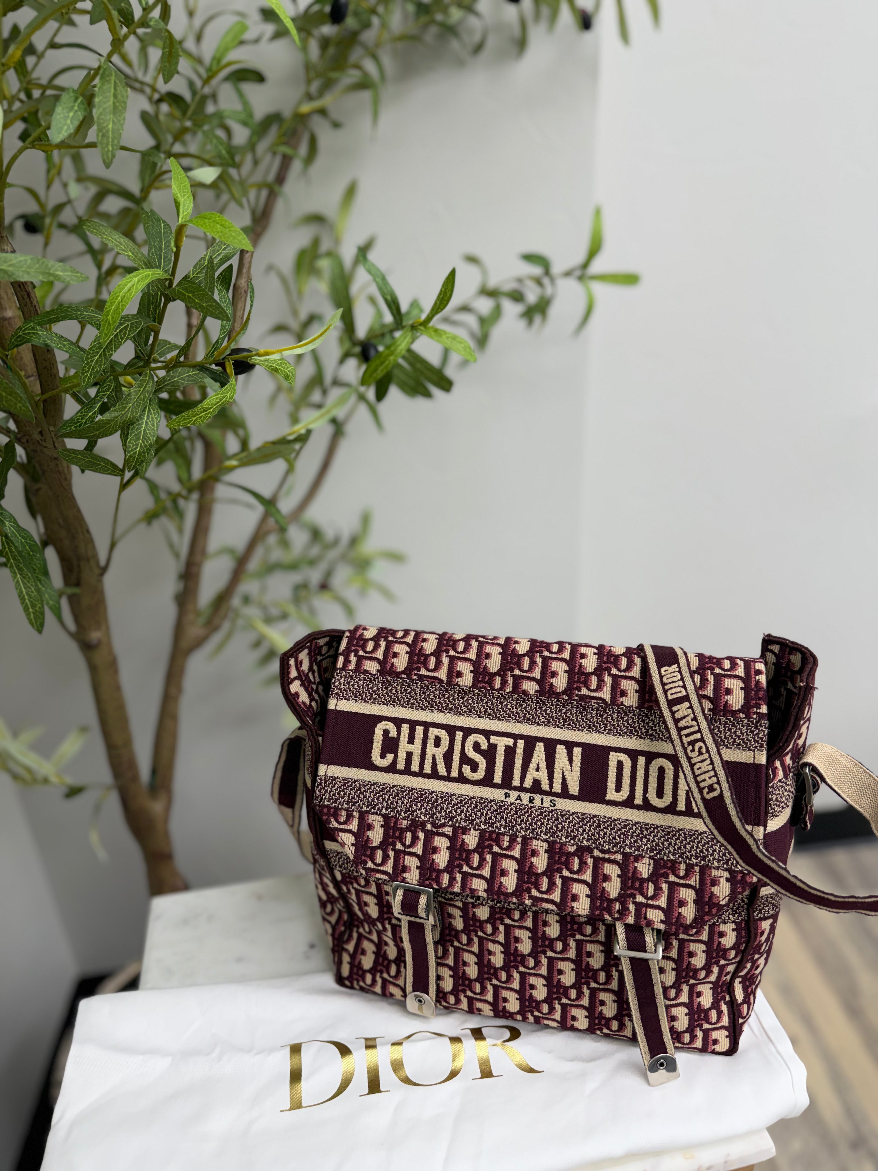 Christian Dior Burgundy Embroidered Canvas Diorcamp Messenger Bag