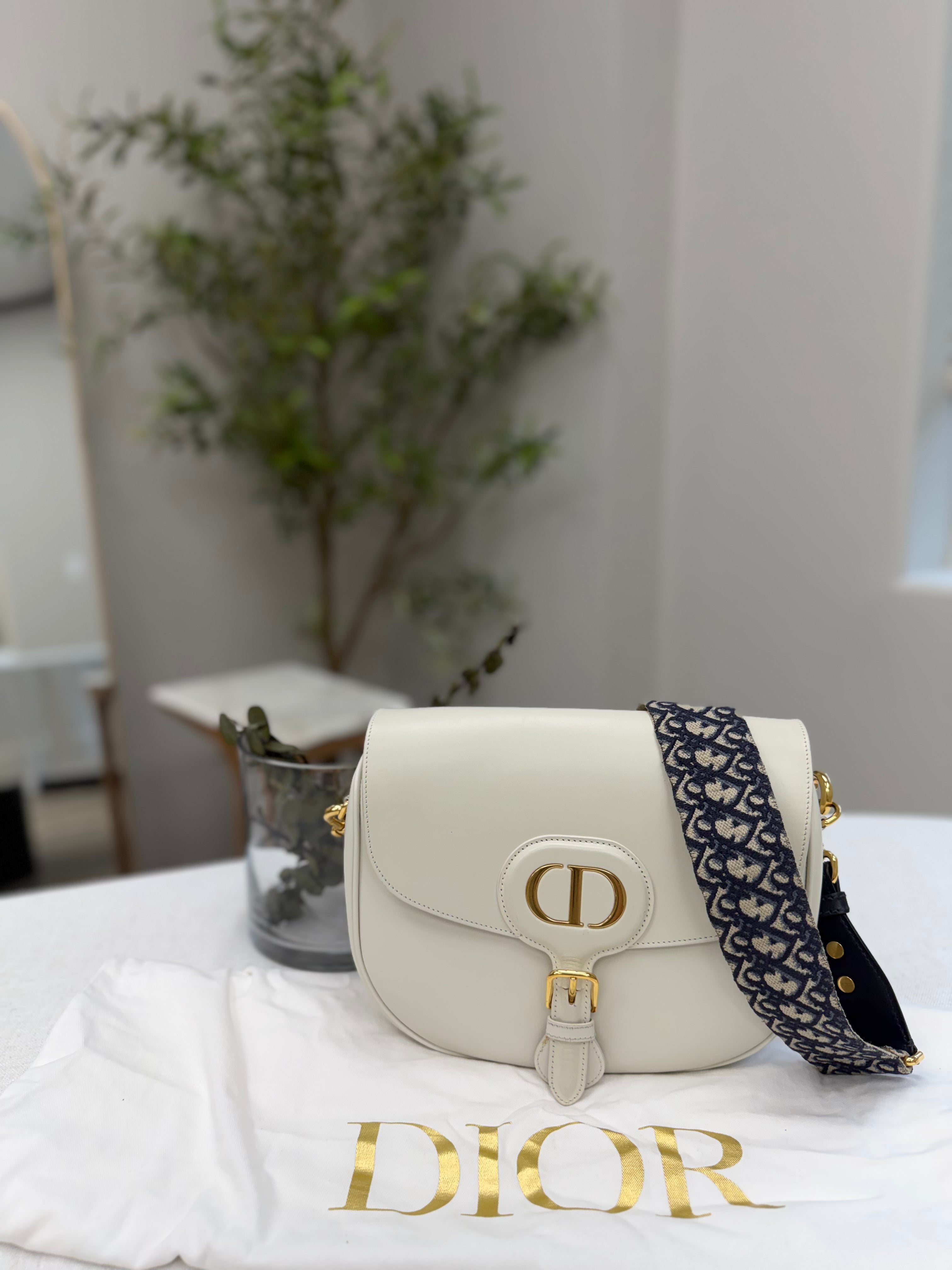 Christian Dior White Leather Bobby Flap Medium Crossbody Bag