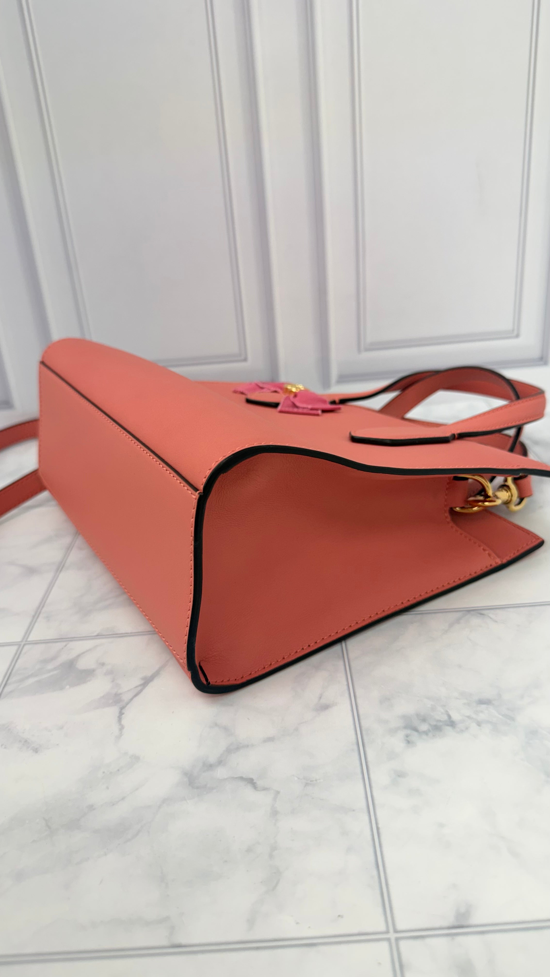 LIKE NEW - Gucci Pink Leather GG Ribbons Small 2way Tote Bag
