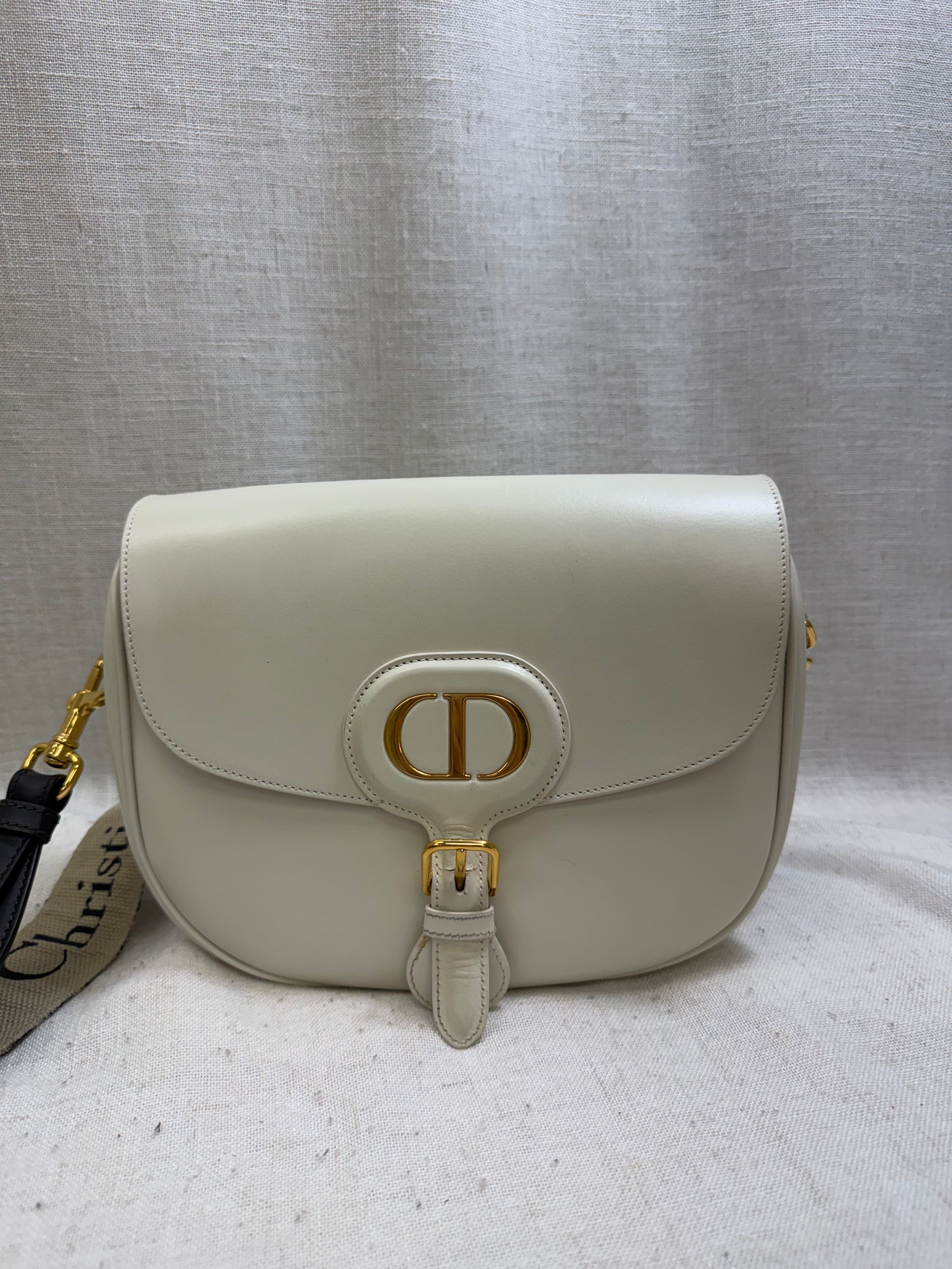 Christian Dior White Leather Bobby Flap Medium Crossbody Bag