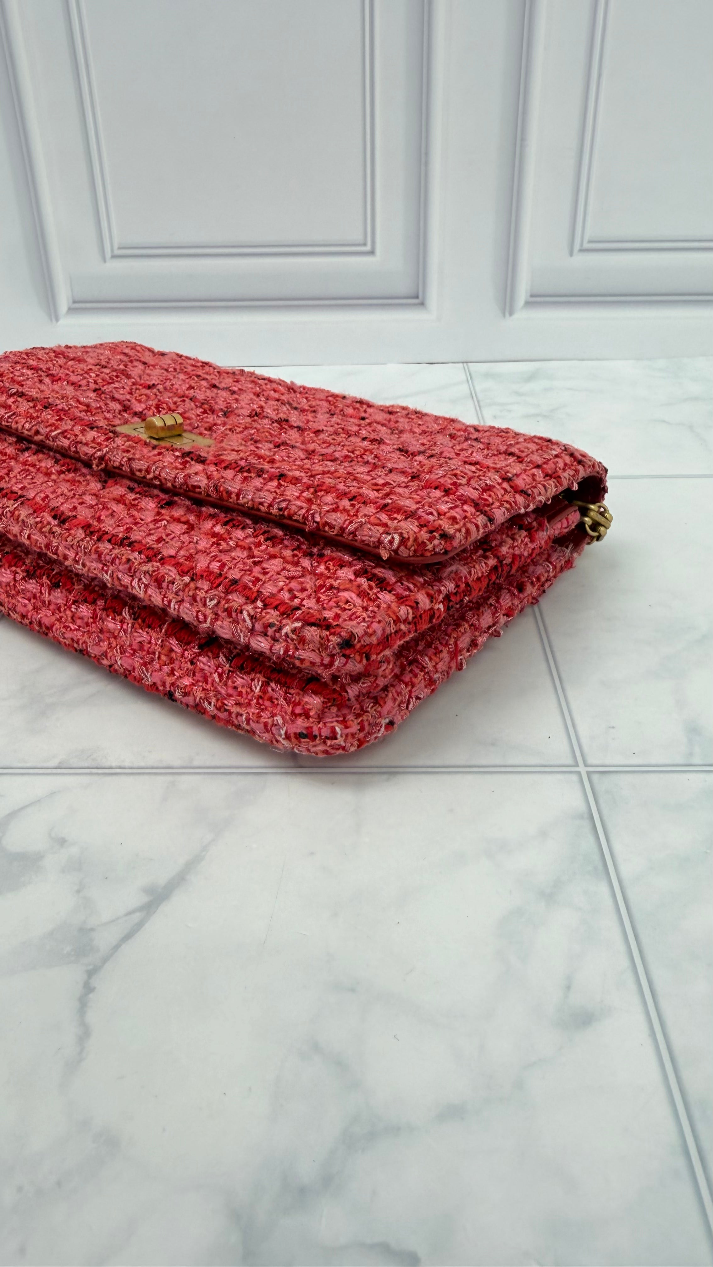 Chanel Pink Tweed Reissue Wallet On A Chain