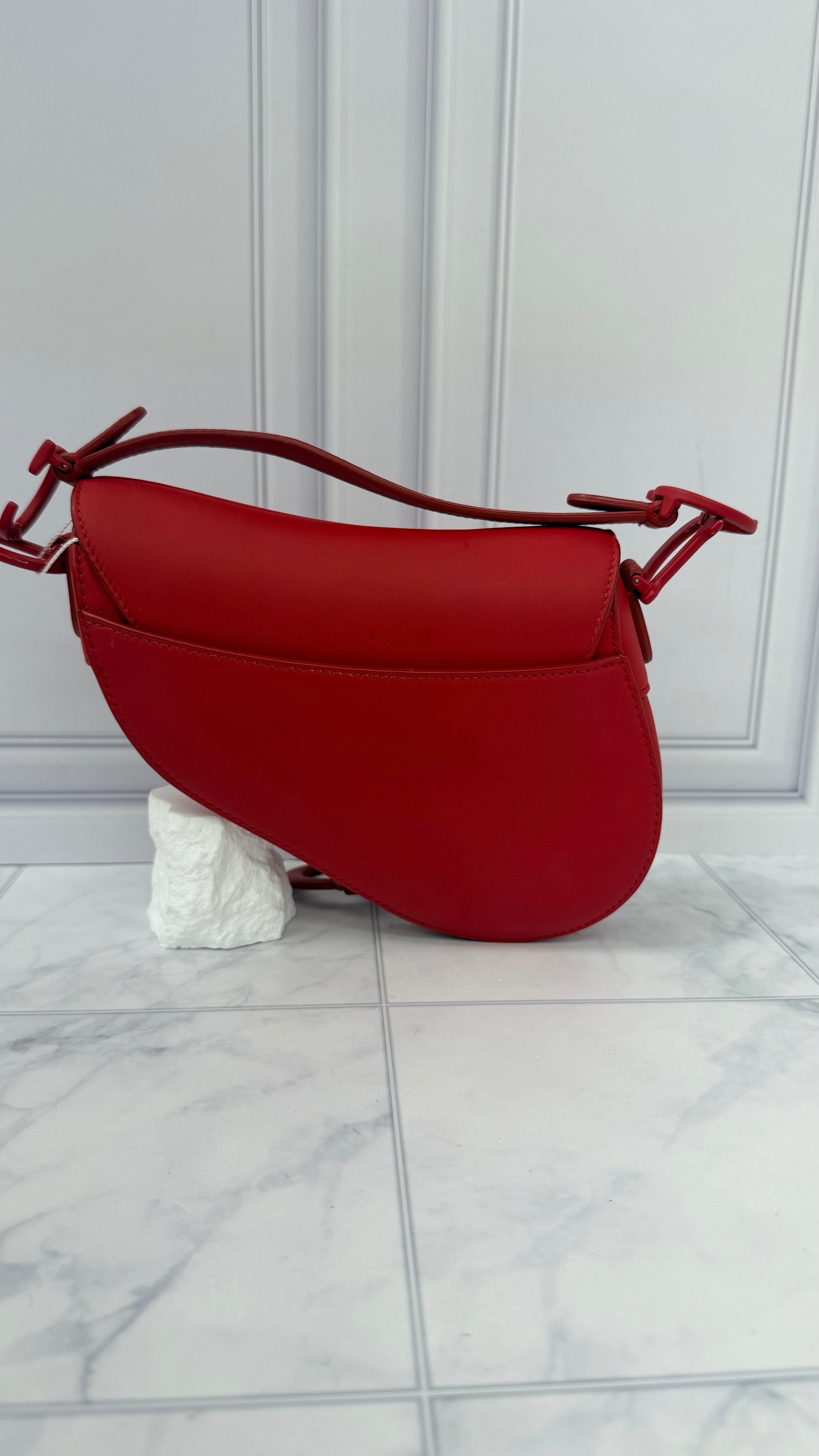 Christian Dior Red Ultra Matte Leather Saddle Mini Handbag