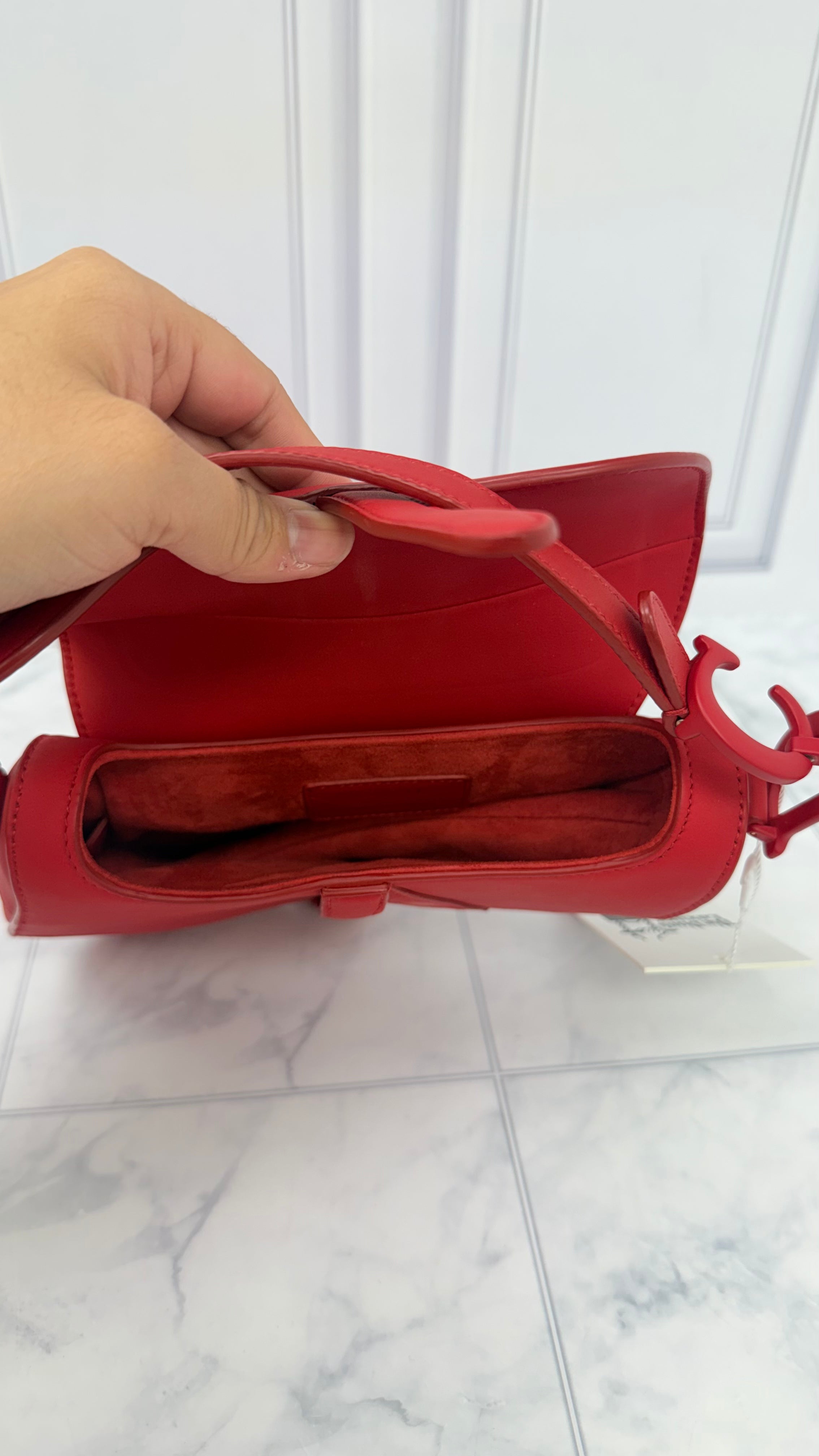 Christian Dior Red Ultra Matte Leather Saddle Mini Handbag
